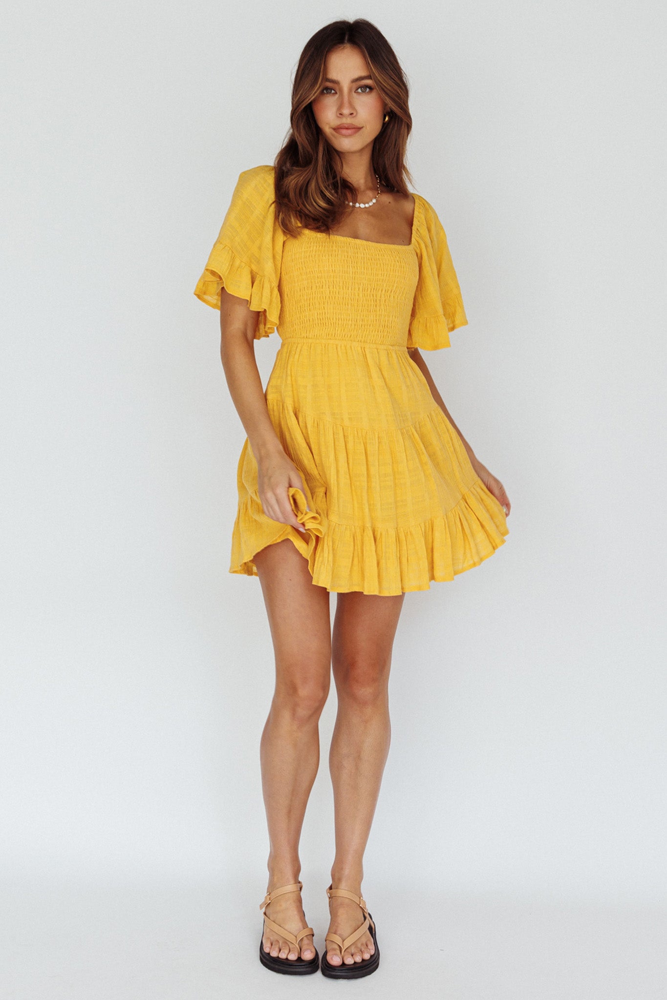 Sigourney Shirred Bust Dress Yellow by Selfie Leslie