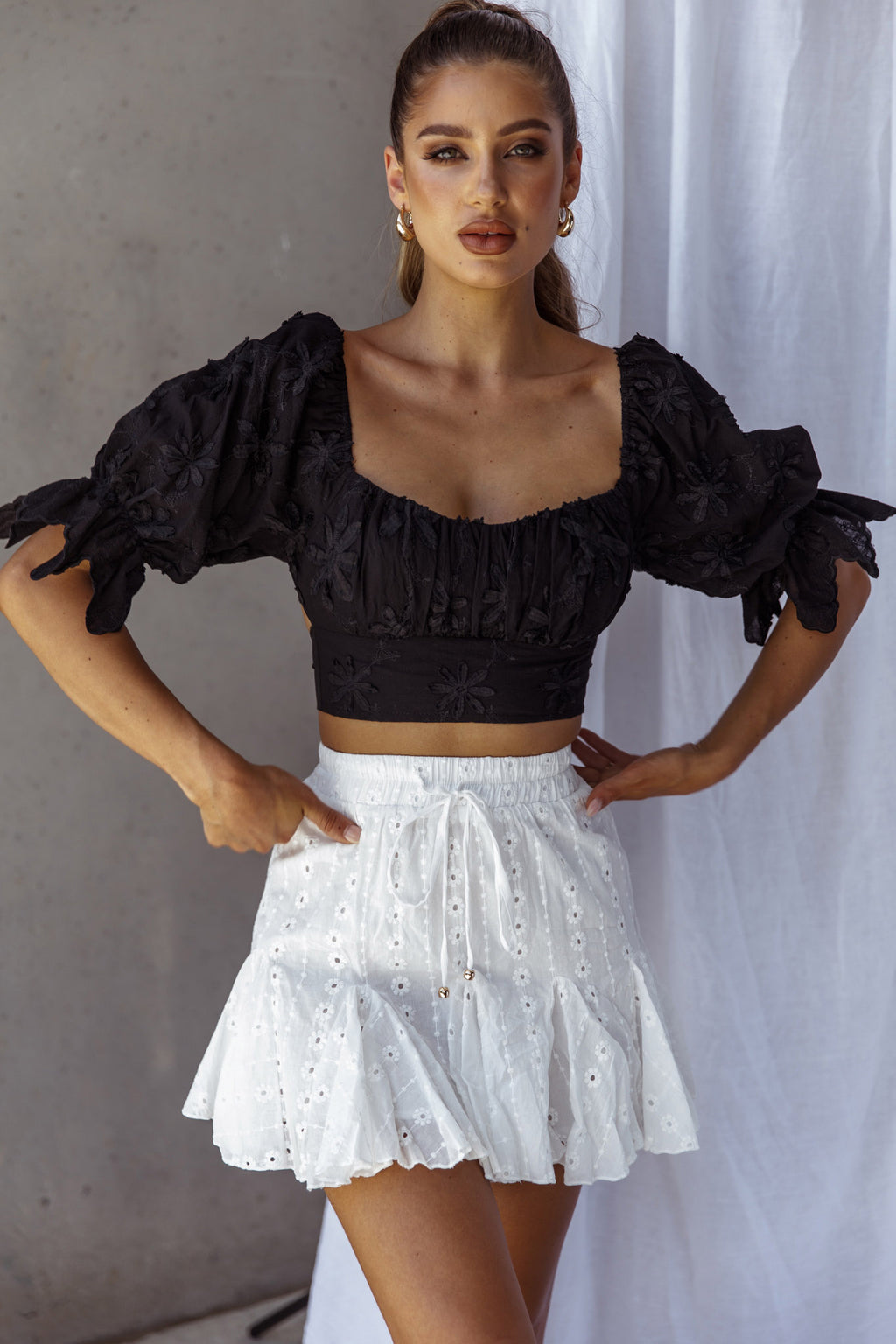 Passing By Tied Back Crop Top Black by Selfie Leslie