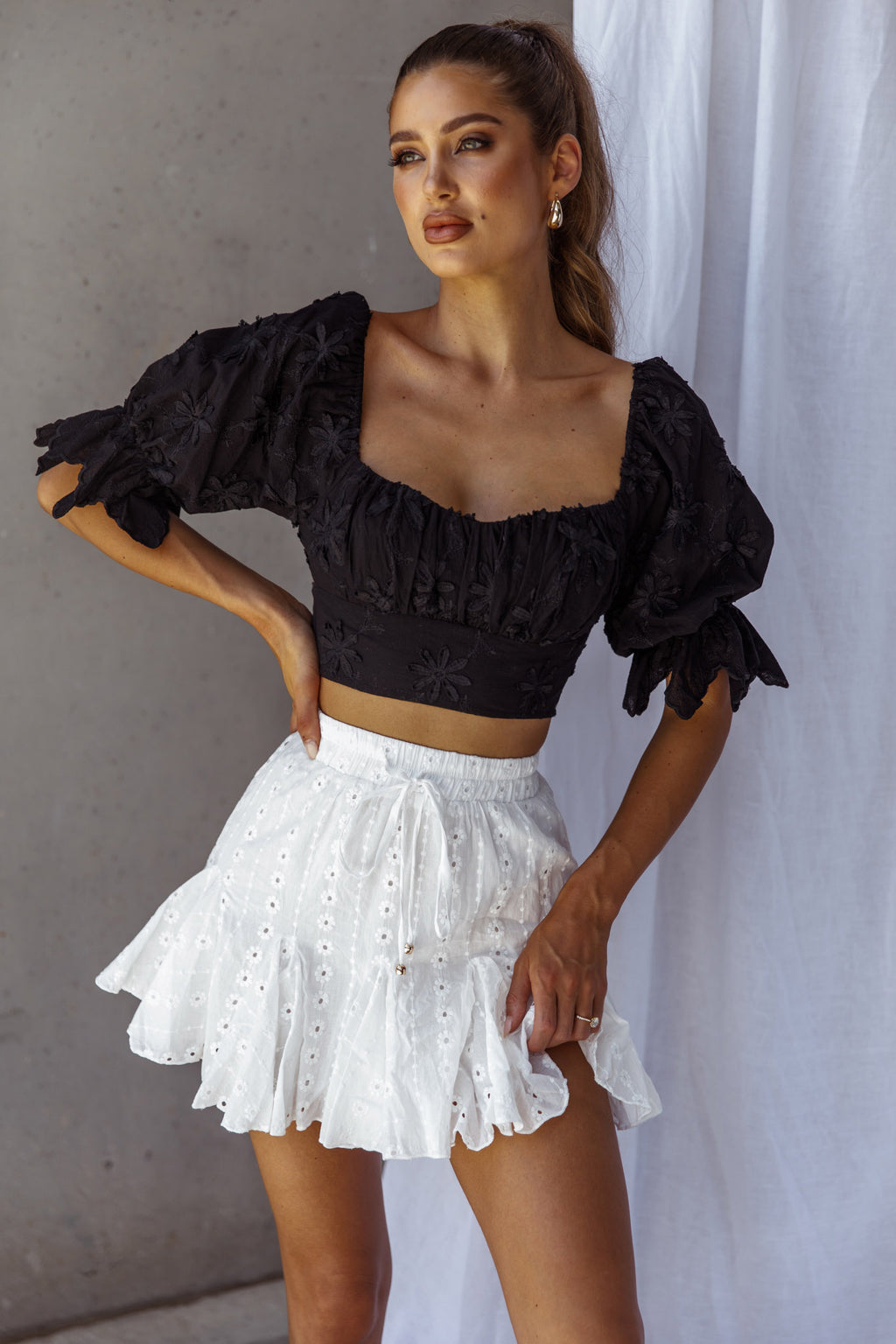 Passing By Tied Back Crop Top Black by Selfie Leslie