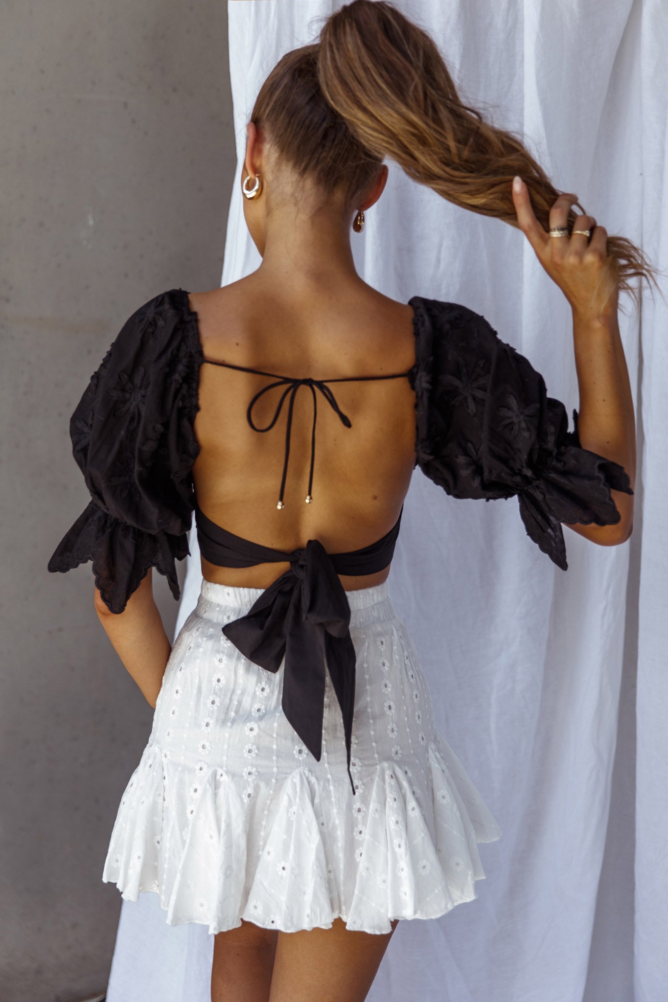 Passing By Tied Back Crop Top Black by Selfie Leslie