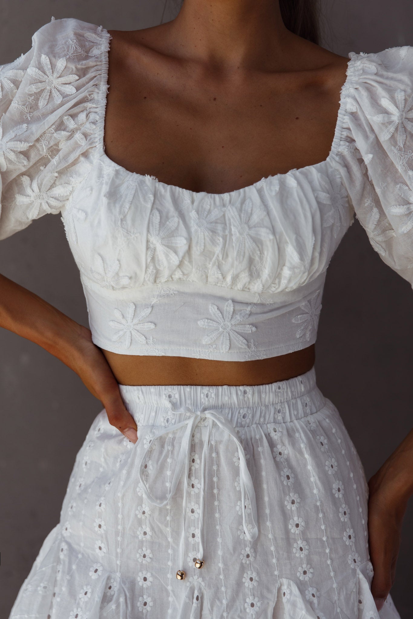Passing By Tied Back Crop Top White by Selfie Leslie