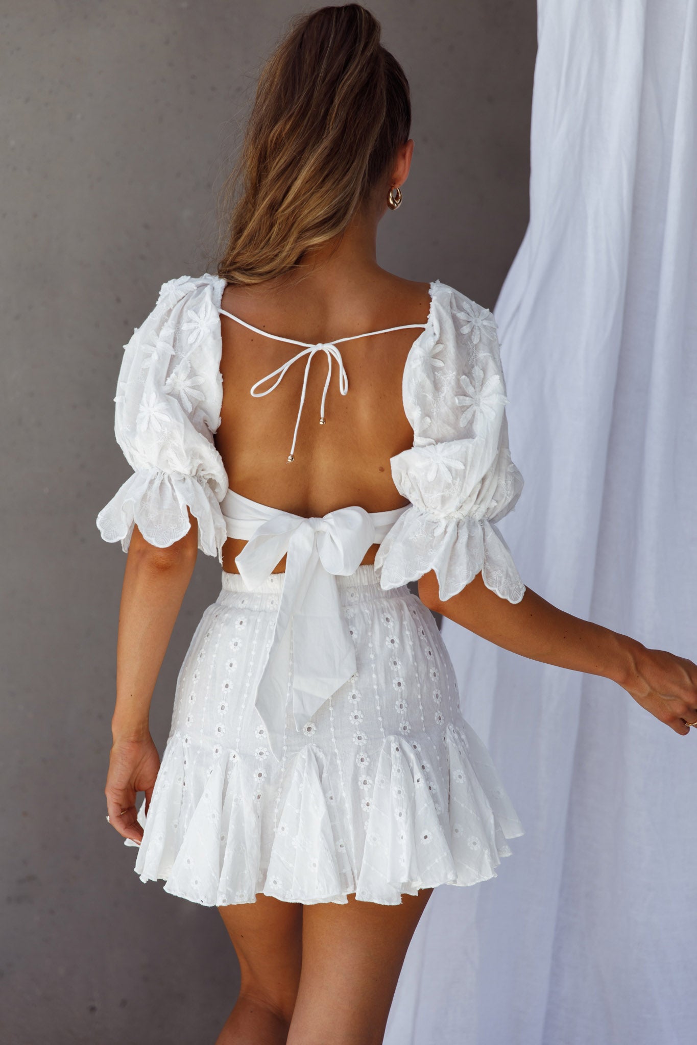 Passing By Tied Back Crop Top White by Selfie Leslie