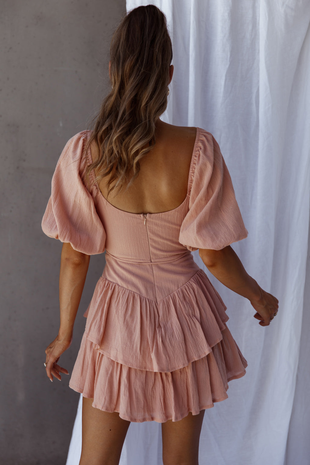 Ashton Layered Frill Hem Dress Apricot by Selfie Leslie