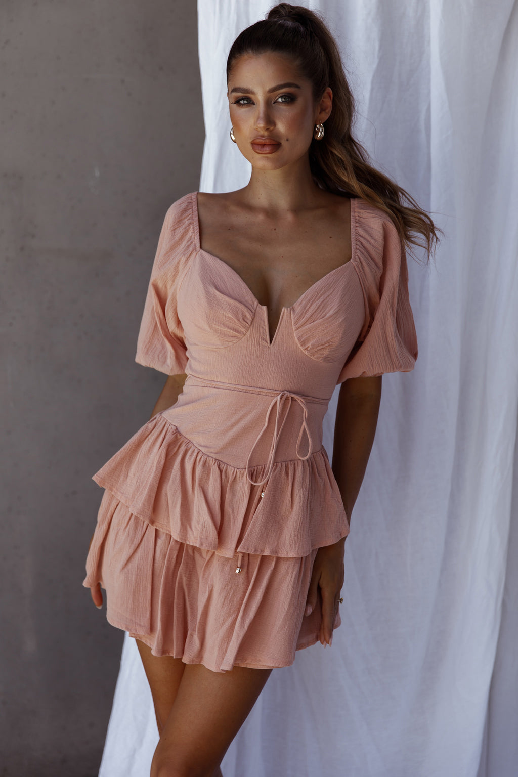 Ashton Layered Frill Hem Dress Apricot by Selfie Leslie
