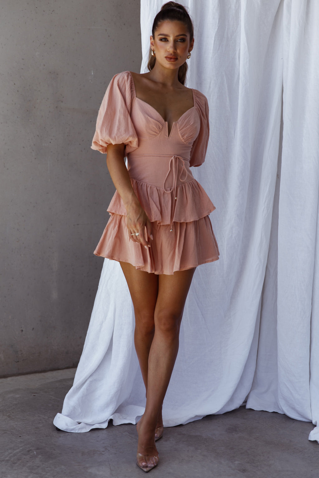 Ashton Layered Frill Hem Dress Apricot by Selfie Leslie