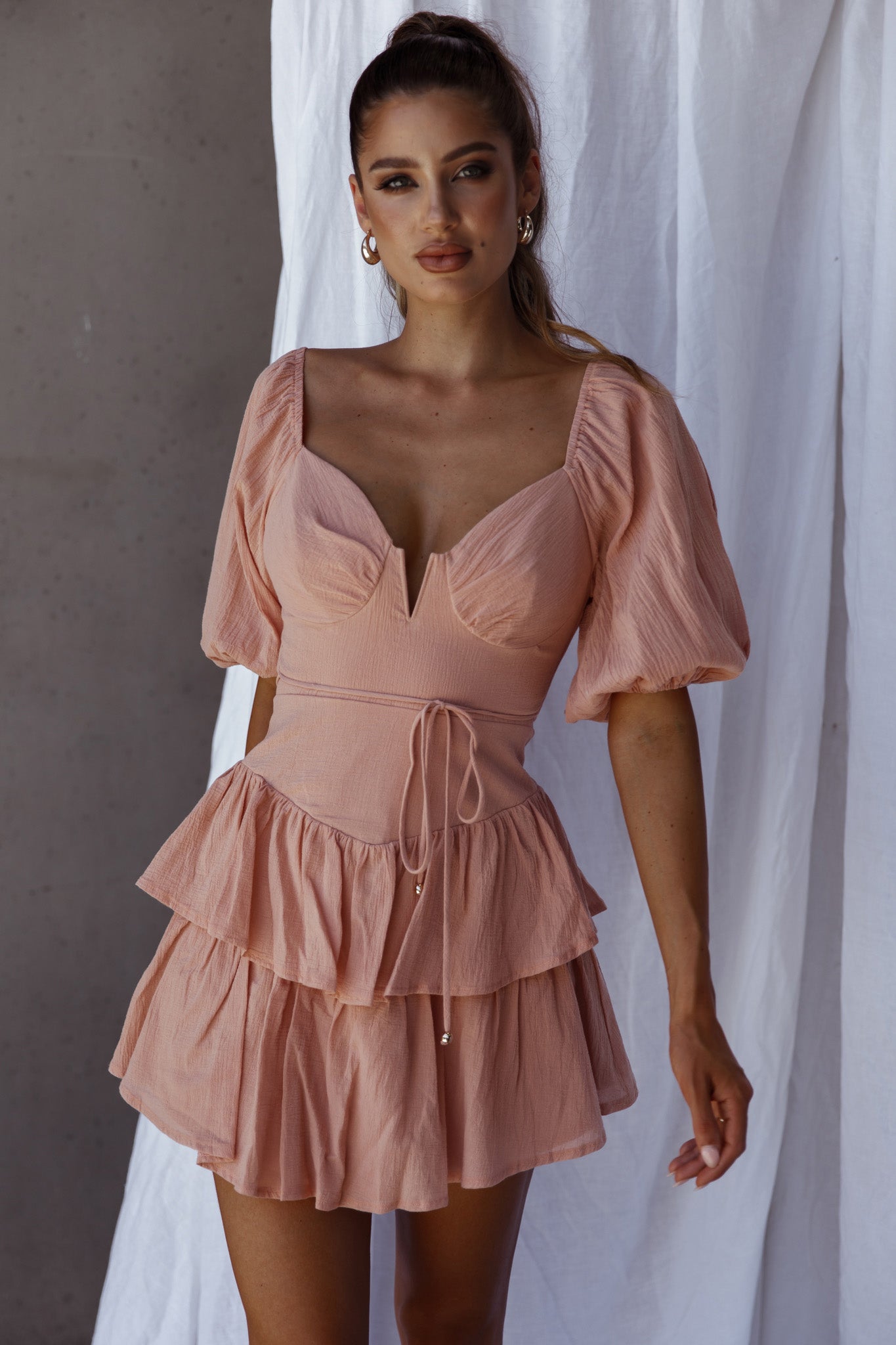 Ashton Layered Frill Hem Dress Apricot by Selfie Leslie