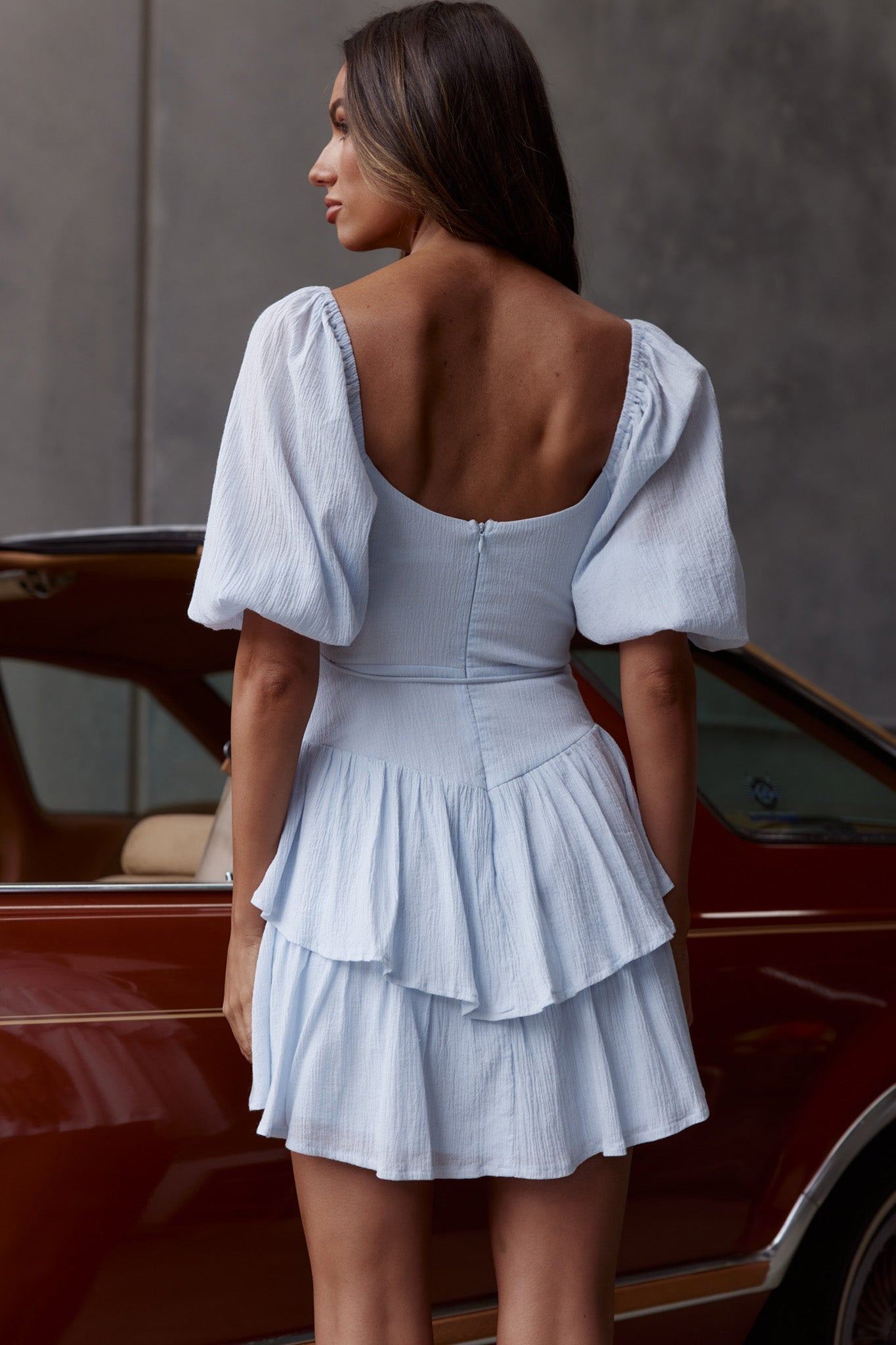 Ashton Layered Frill Hem Dress Steel Blue by Selfie Leslie