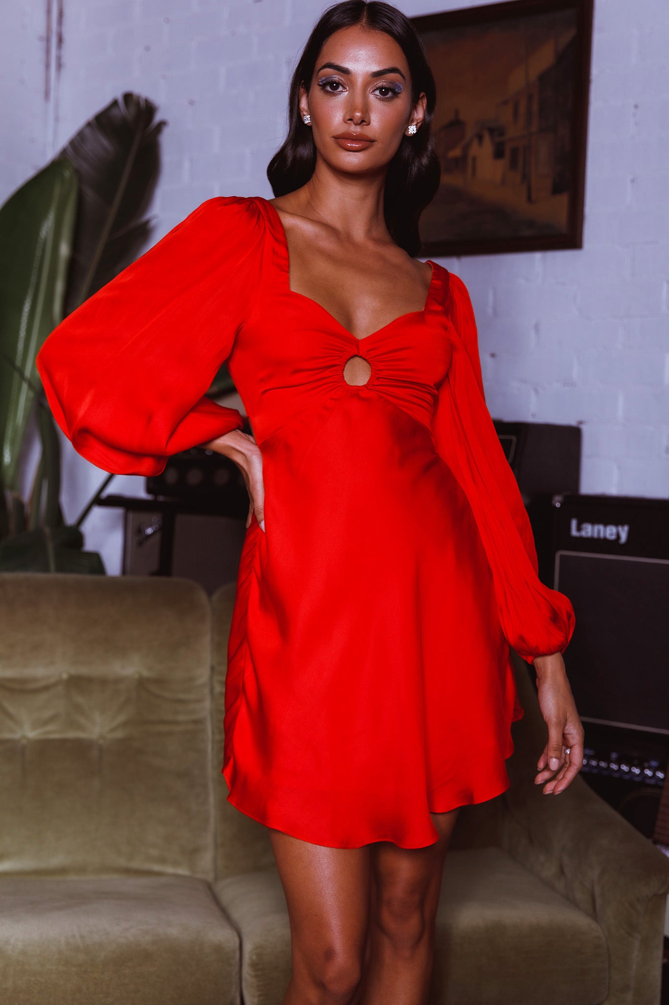 Jonah Lace-Up Back Mini Dress Red by Selfie Leslie