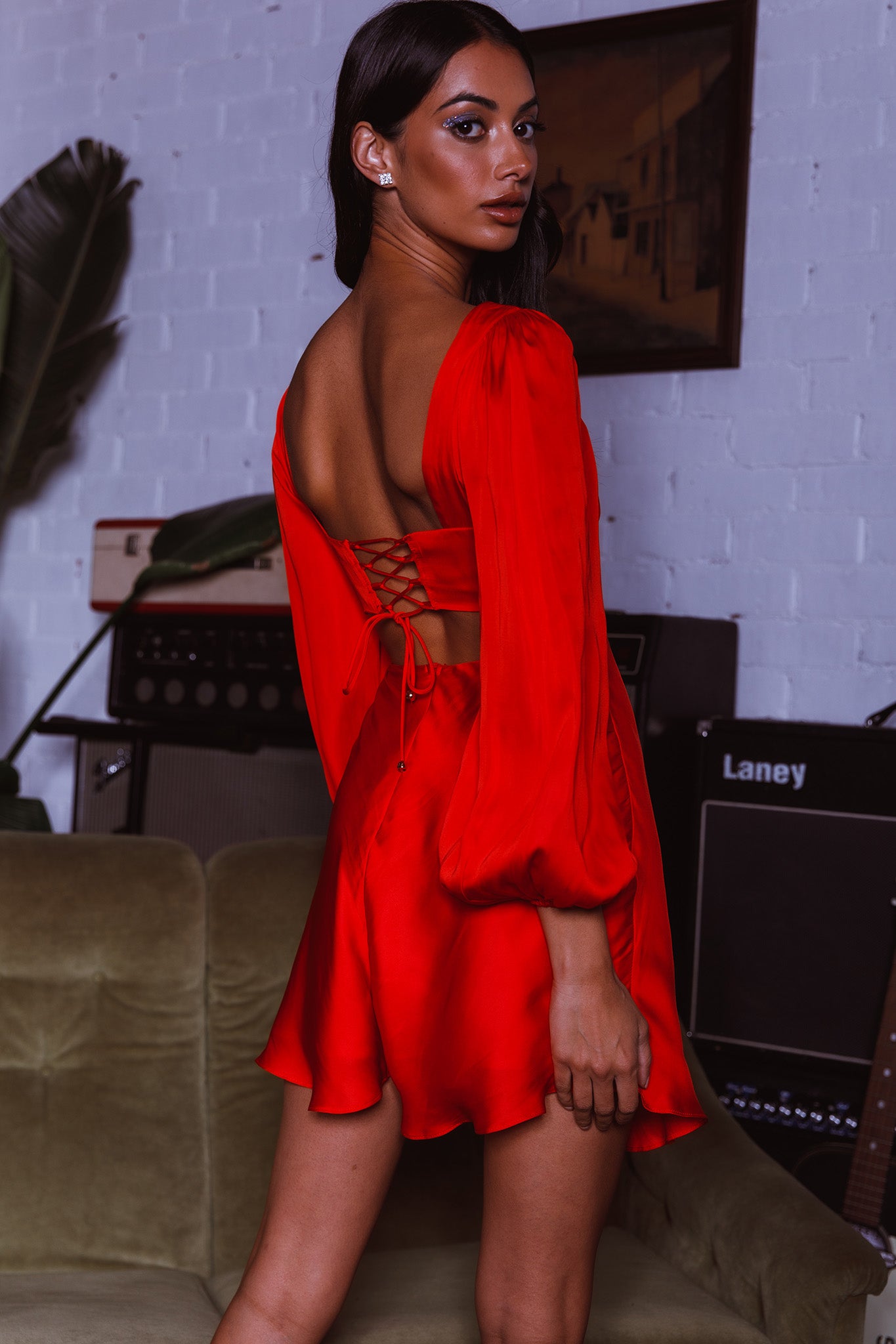 Jonah Lace-Up Back Mini Dress Red by Selfie Leslie