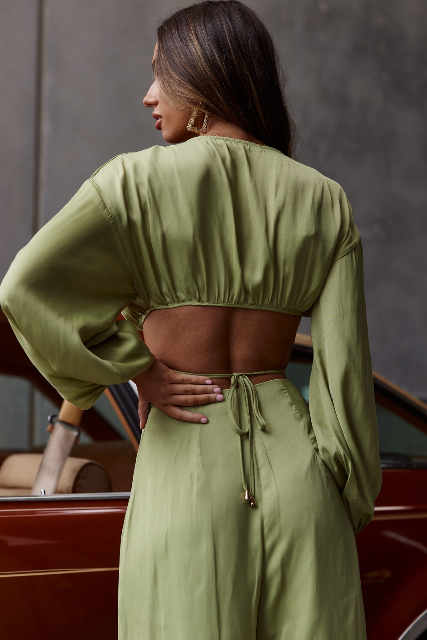Lilian Long Sleeve Crop Top Olive by Selfie Leslie
