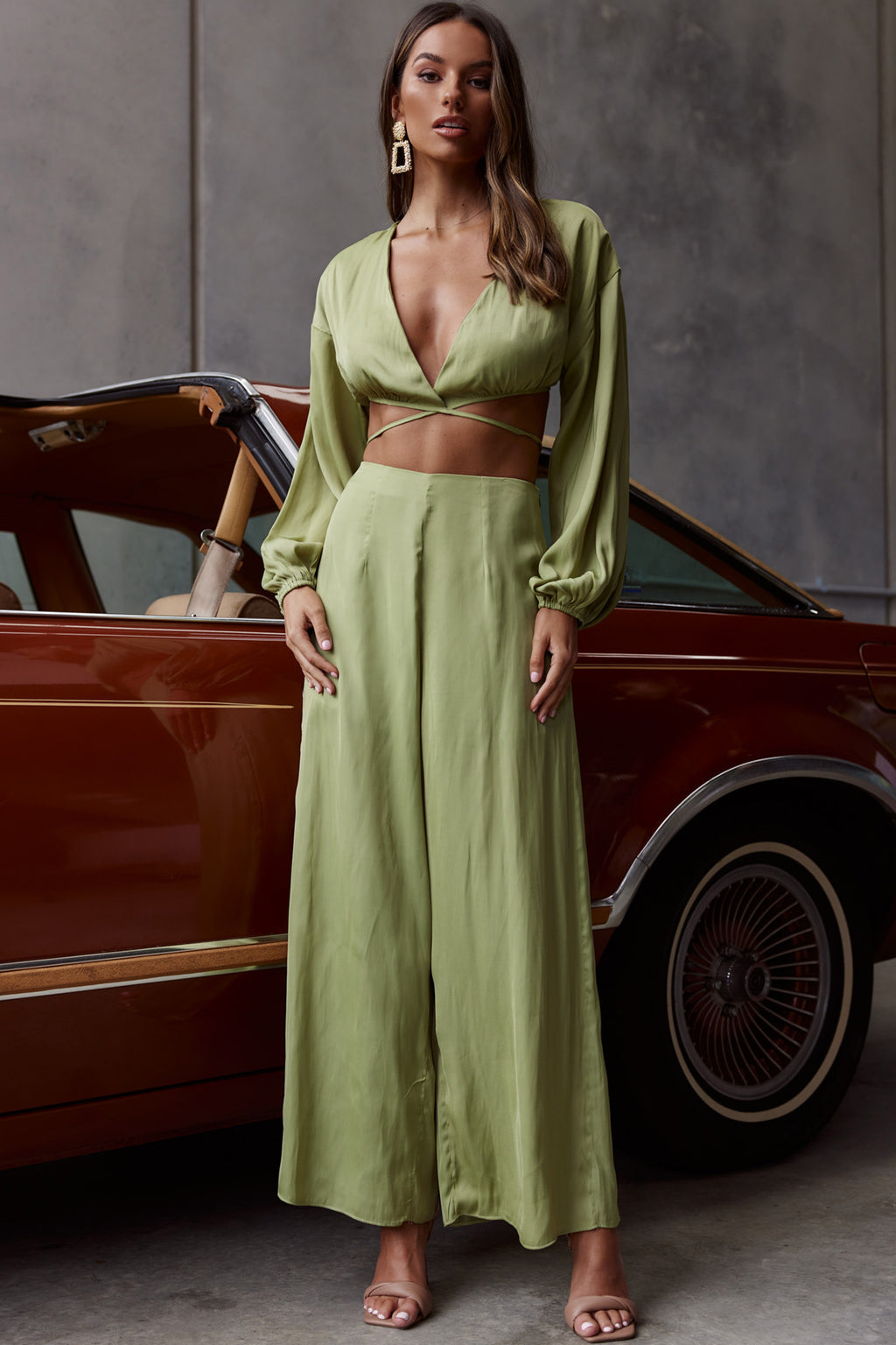 Lilian Long Sleeve Crop Top Olive by Selfie Leslie