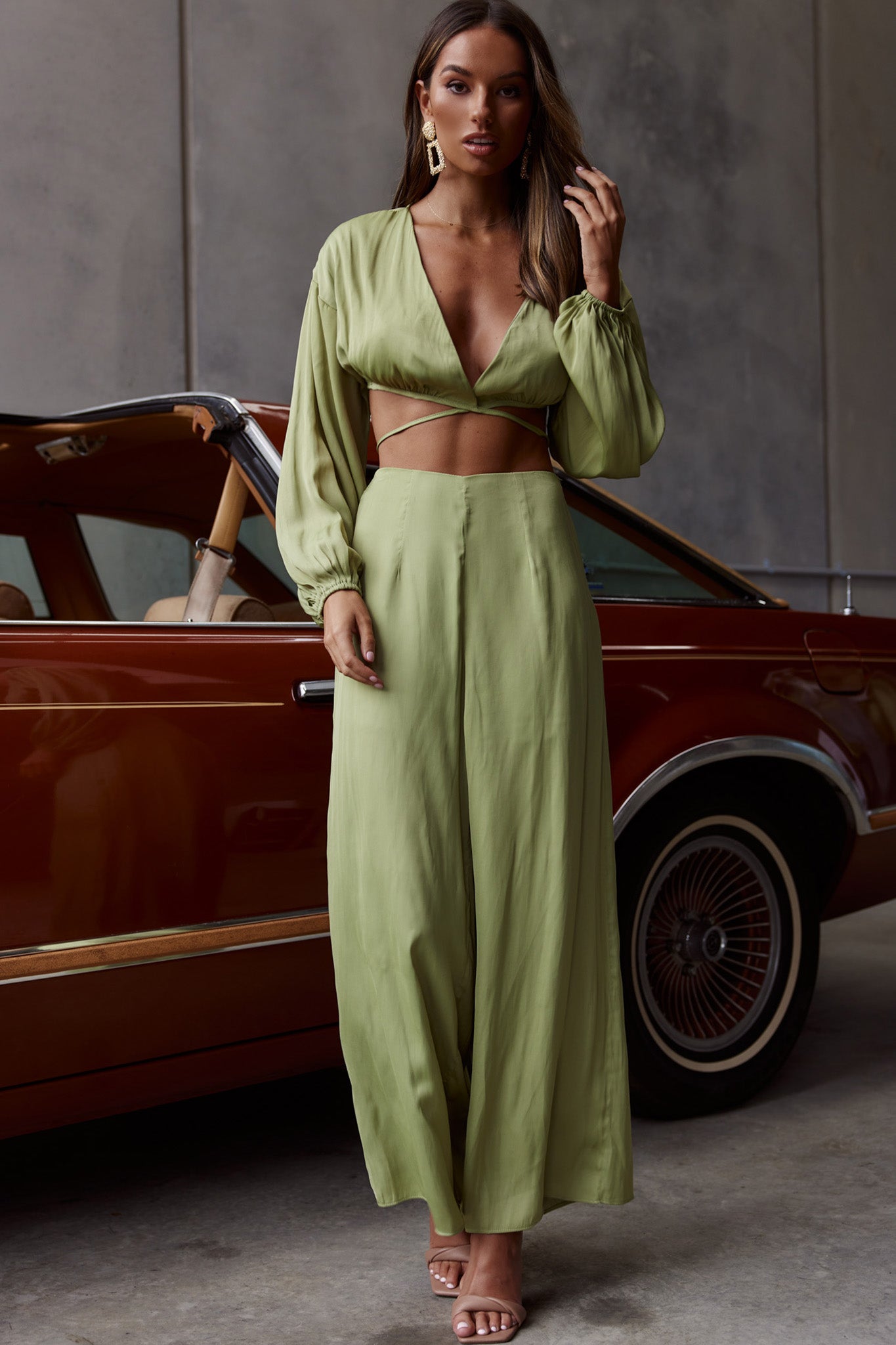 Lilian Long Sleeve Crop Top Olive by Selfie Leslie