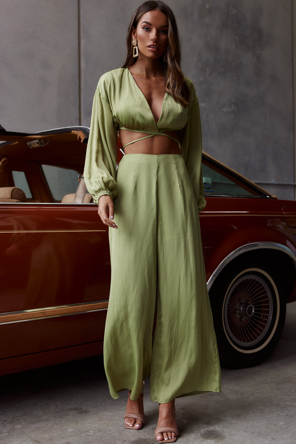 Lilian Long Sleeve Crop Top Olive by Selfie Leslie