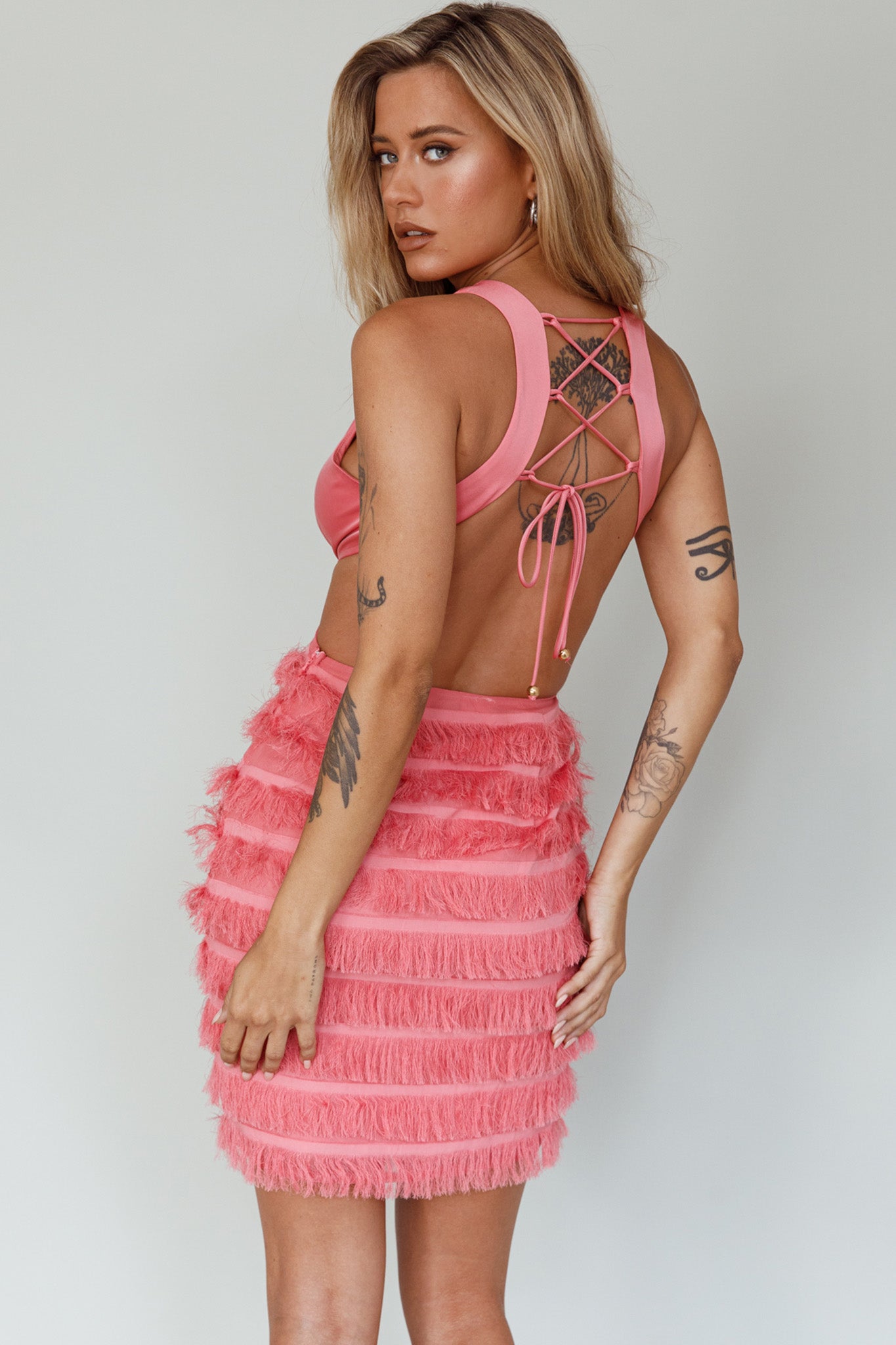 Jolie Fringing Detail Mini Dress Barbie Pink– Selfie Leslie