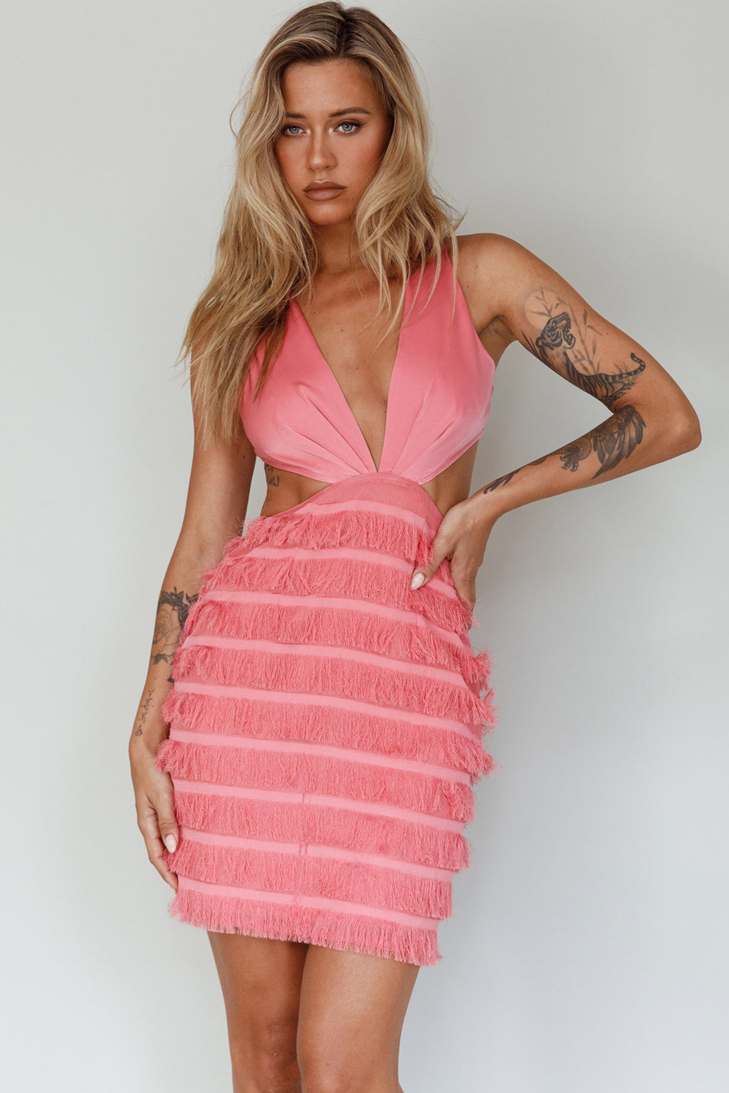 Jolie Fringing Detail Mini Dress Barbie Pink by Selfie Leslie