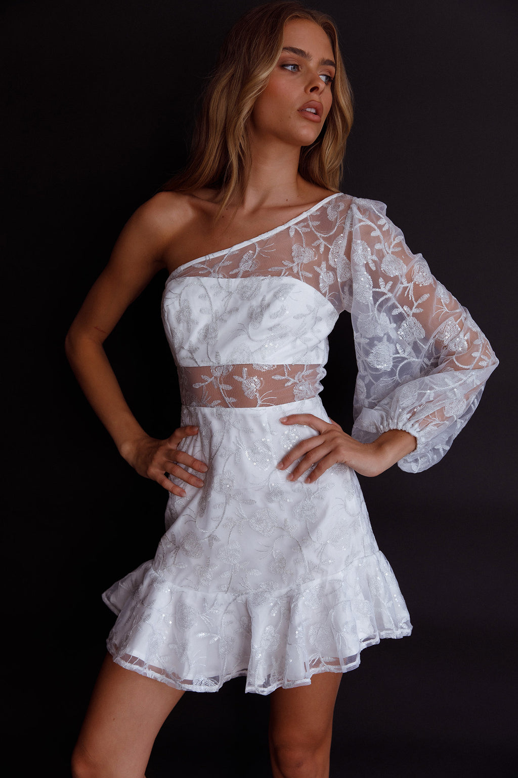 Summerville One-Shoulder Embellished Dress White by Selfie Leslie