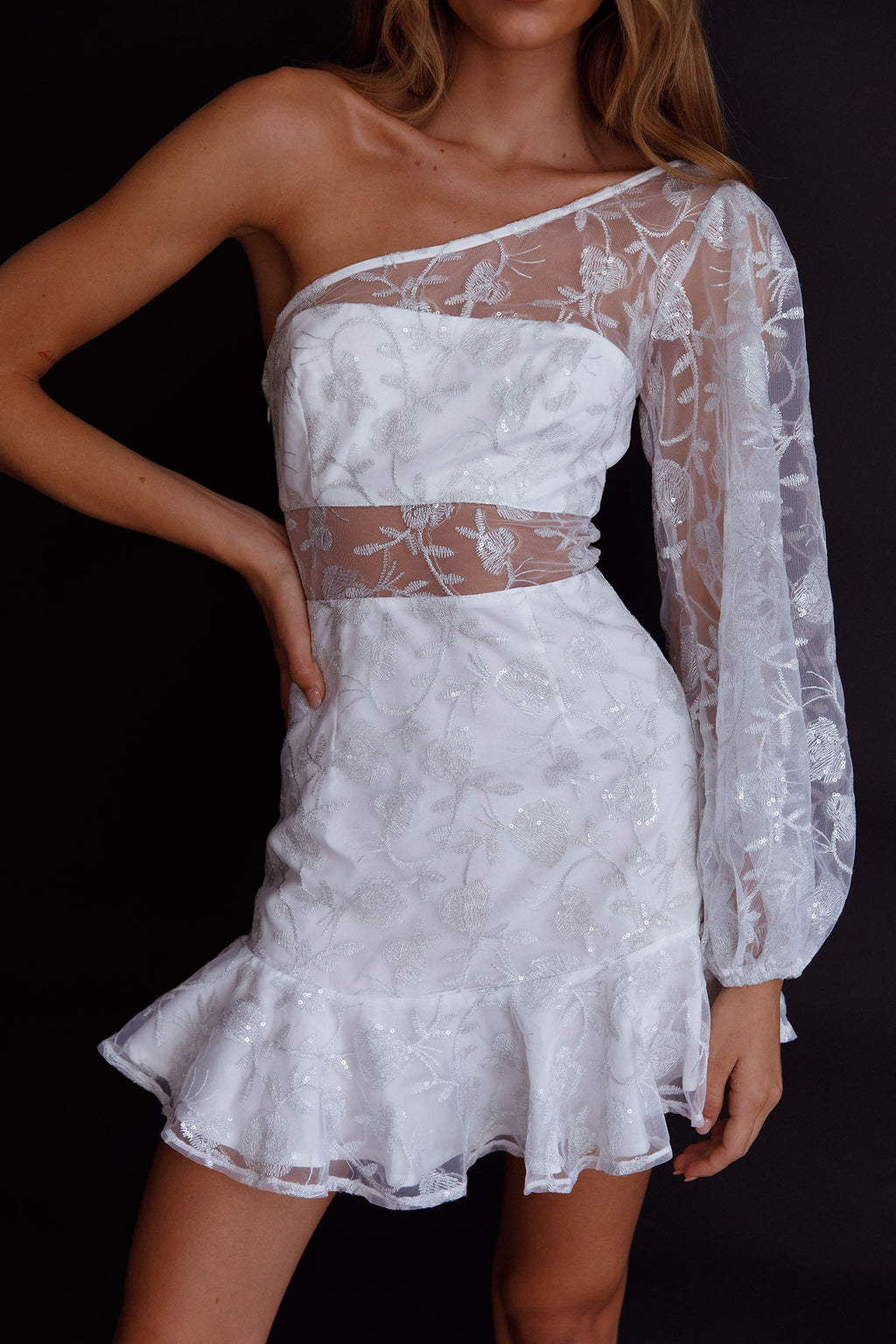 Summerville One-Shoulder Embellished Dress White by Selfie Leslie