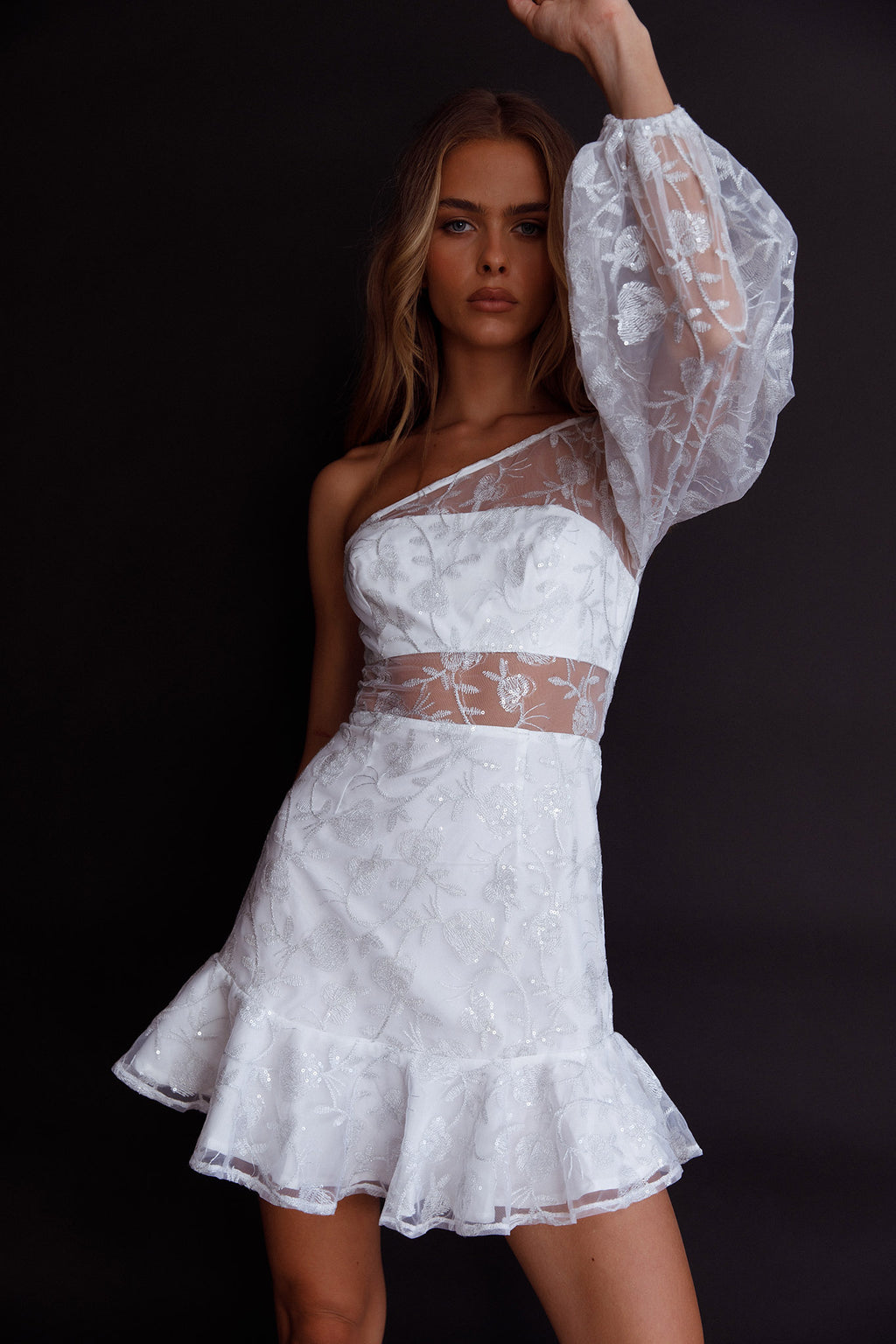 Summerville One-Shoulder Embellished Dress White by Selfie Leslie