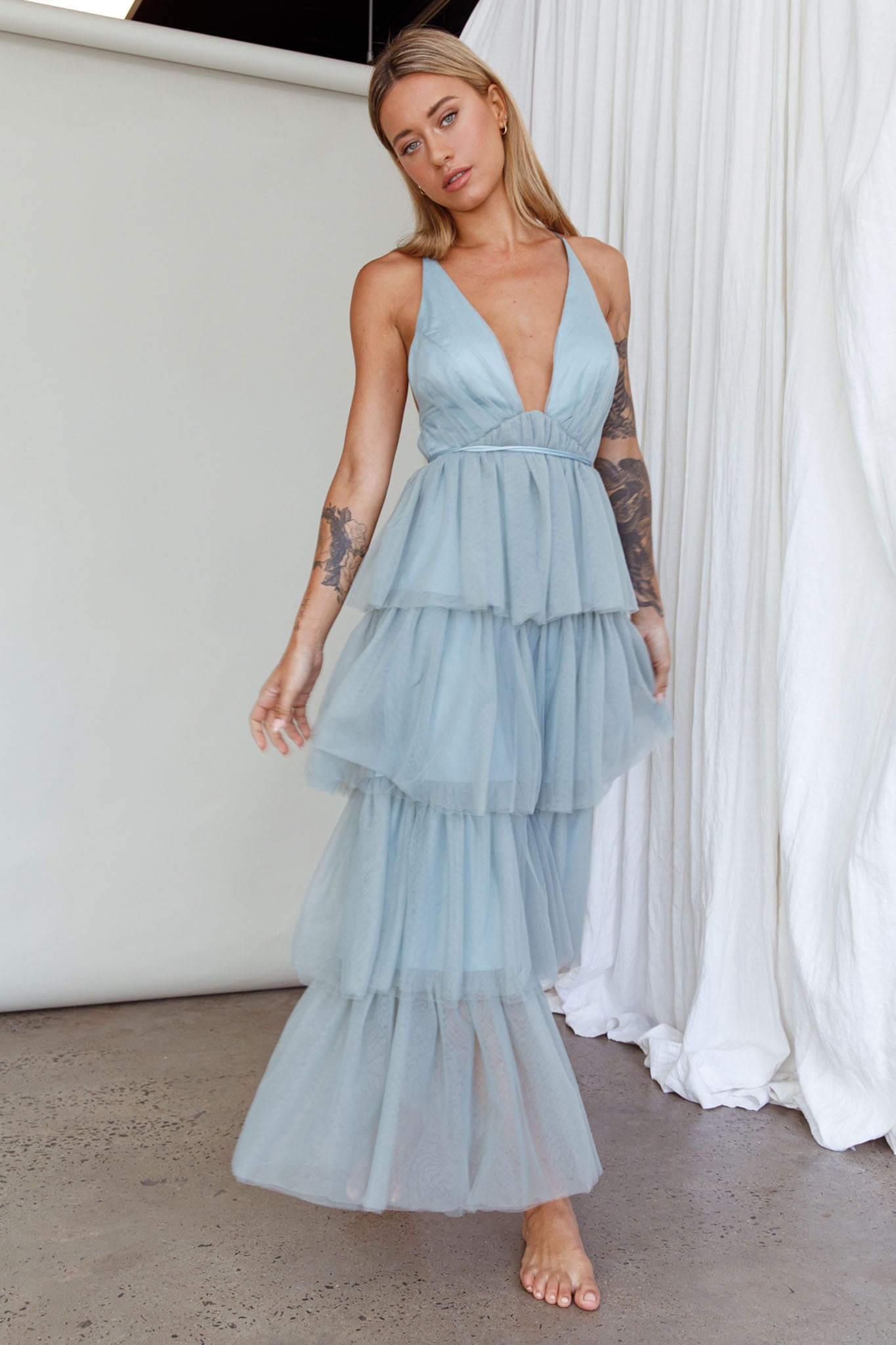 Auguste Tiered Frill Midi Dress Sage Green– Selfie Leslie