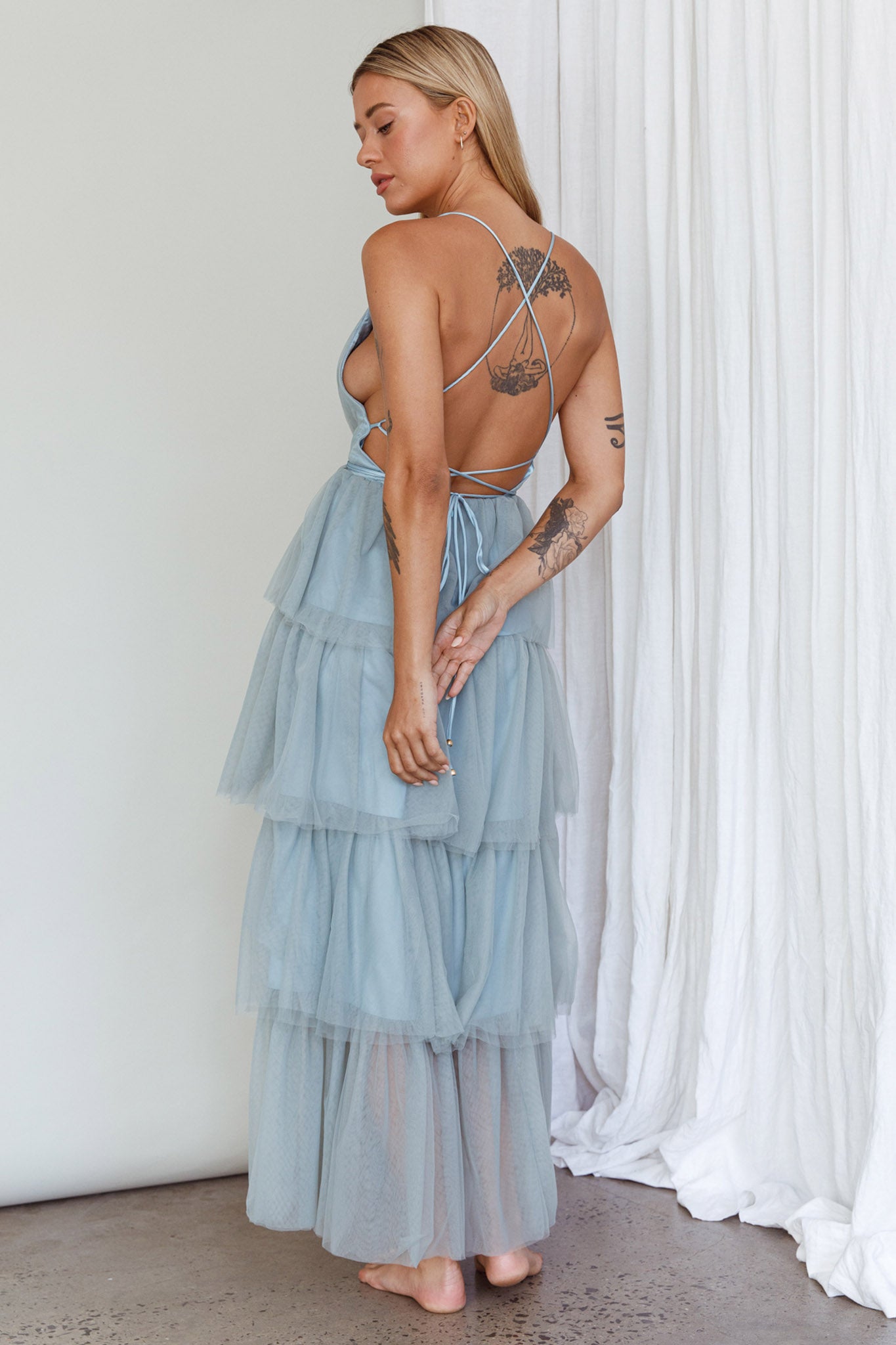 Auguste Tiered Frill Midi Dress Sage Green by Selfie Leslie