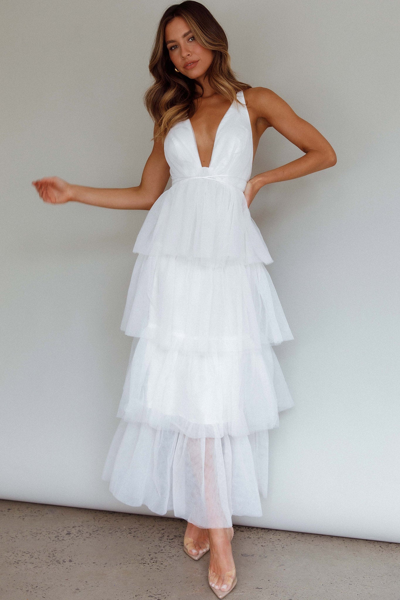Auguste Tiered Frill Midi Dress White