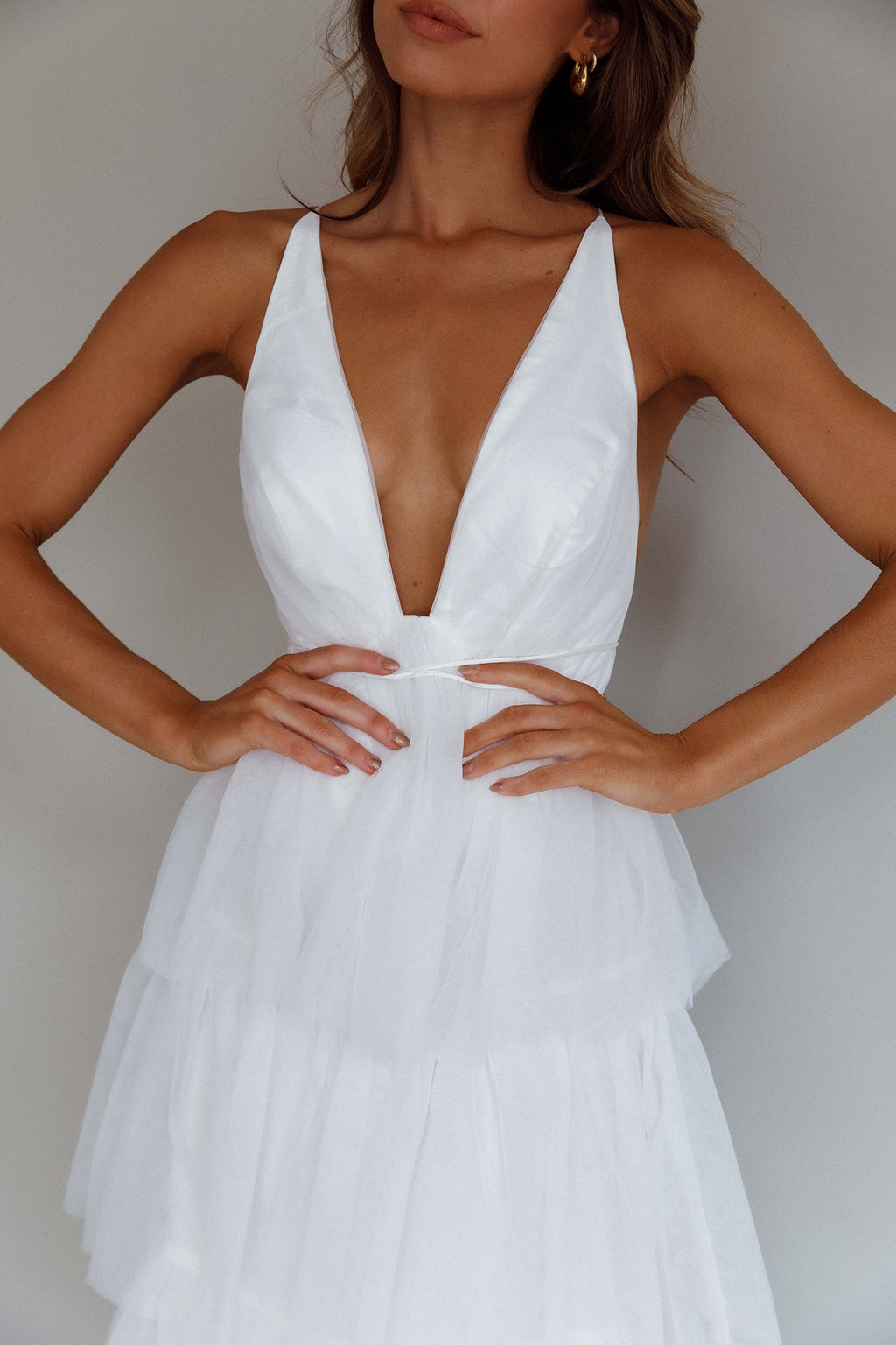 Auguste Tiered Frill Midi Dress White by Selfie Leslie