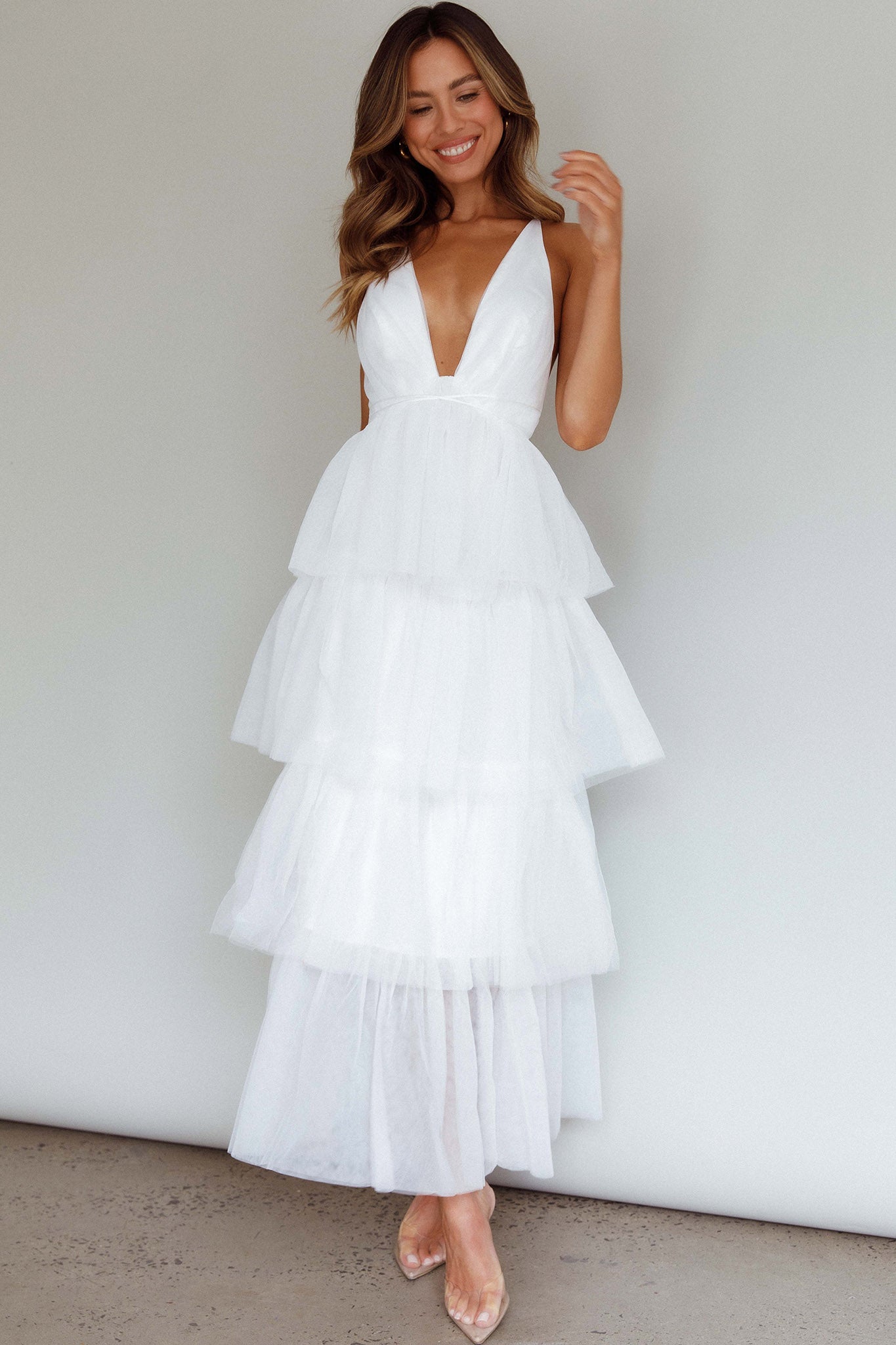 Shop the Auguste Tiered Frill Midi Dress White