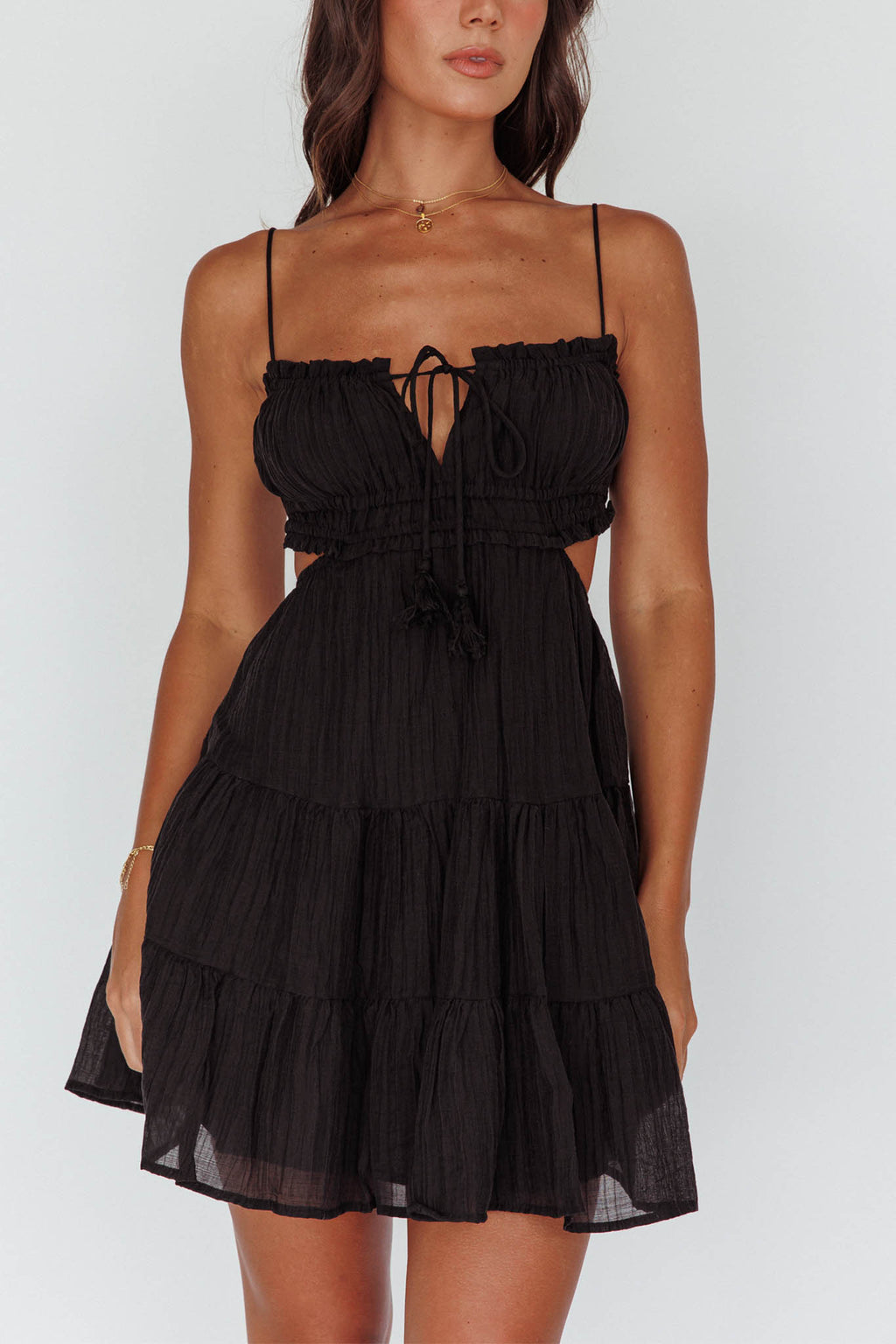 Eyona Cut-Out Waist Tie Mini Dress Black by Selfie Leslie
