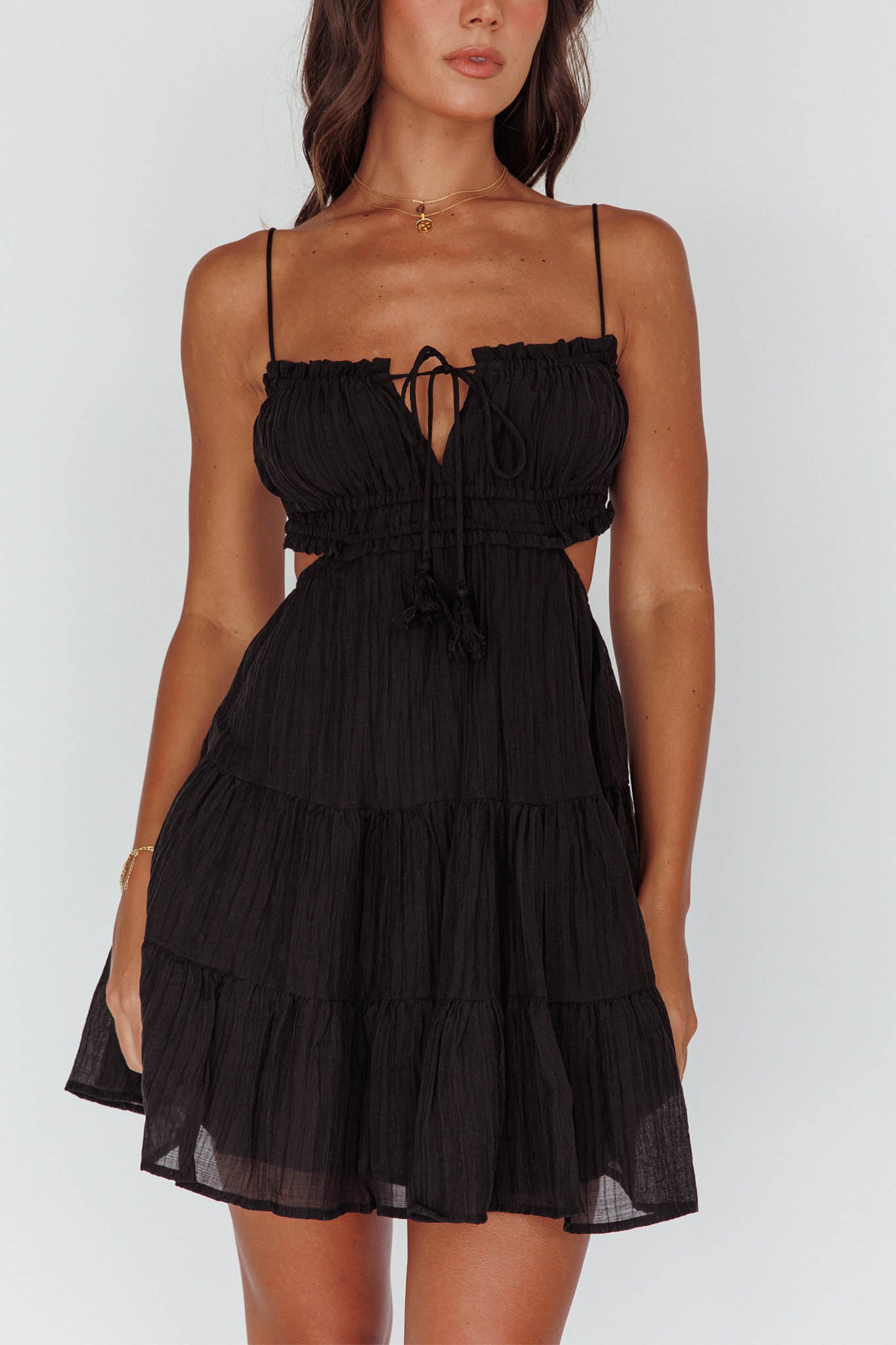 Eyona Cut-Out Waist Tie Mini Dress Black by Selfie Leslie