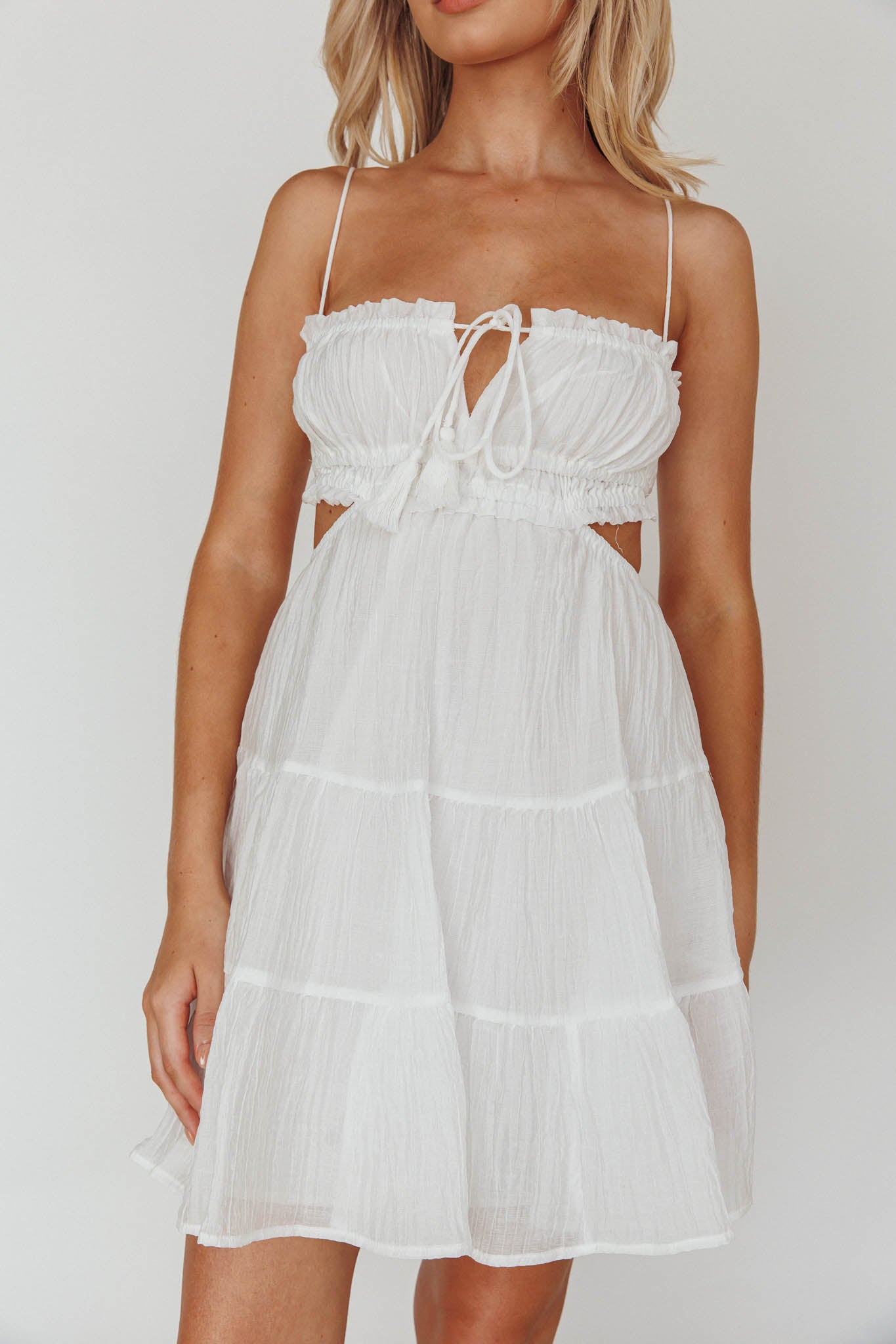 Eyona Cut-Out Waist Tie Mini Dress White by Selfie Leslie