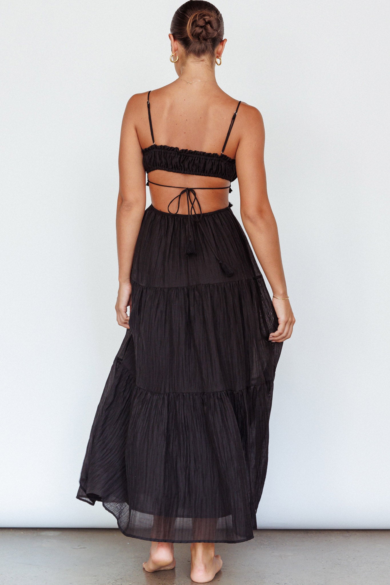 Eyona Cut-Out Waist Tie Maxi Dress Black by Selfie Leslie