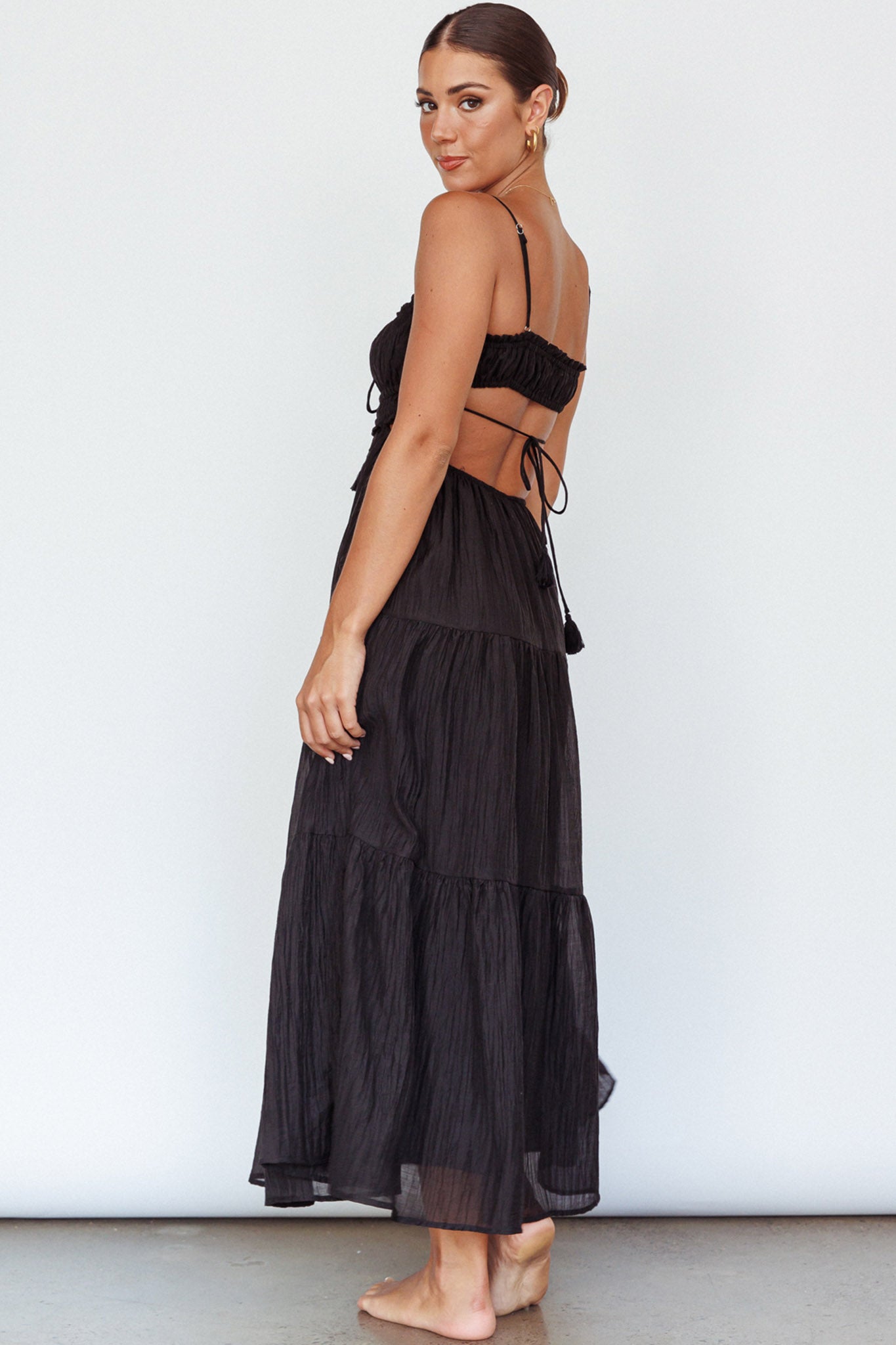 Eyona Cut-Out Waist Tie Maxi Dress Black by Selfie Leslie