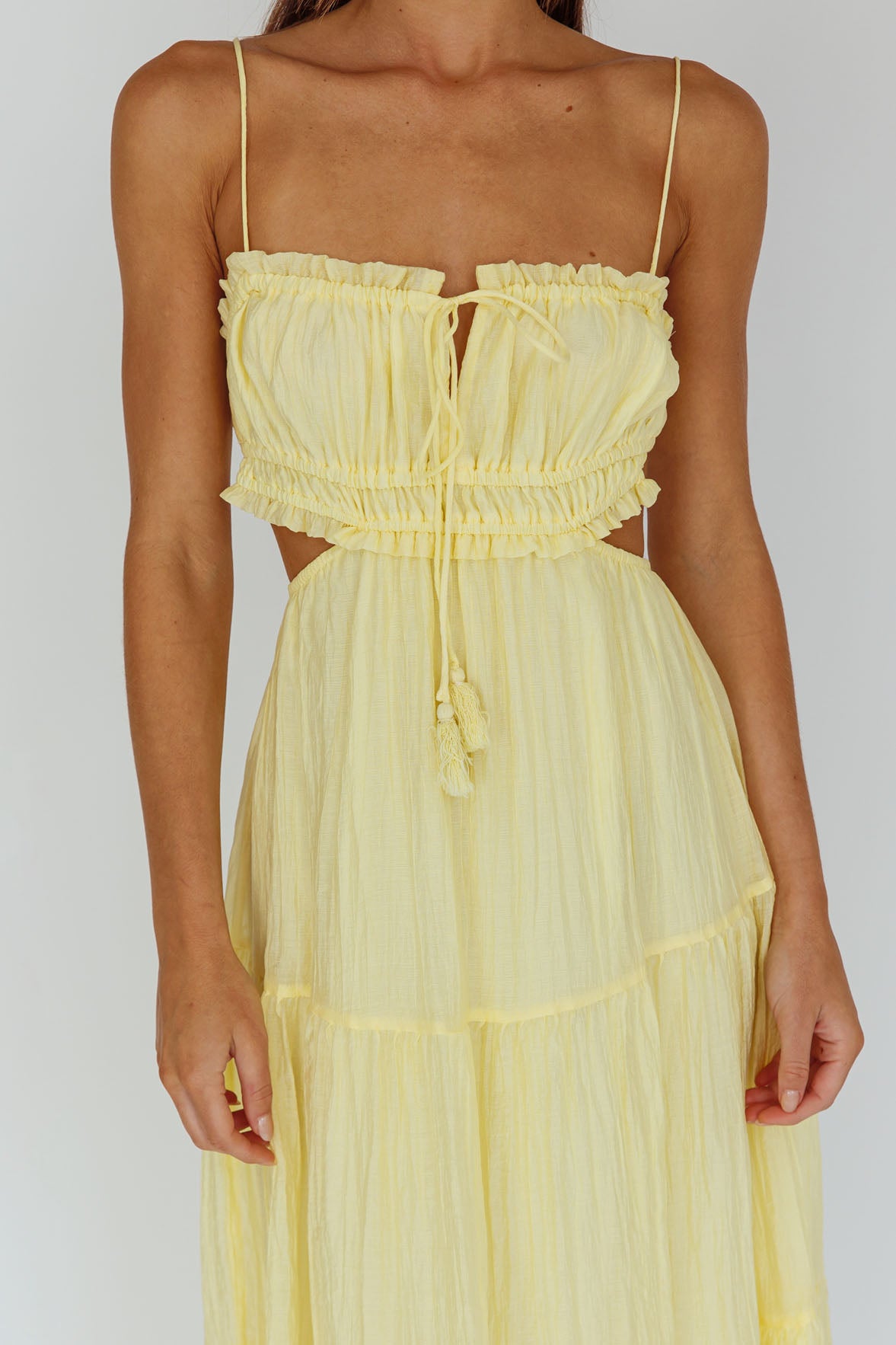 Eyona Cut-Out Waist Tie Maxi Dress Lemon by Selfie Leslie