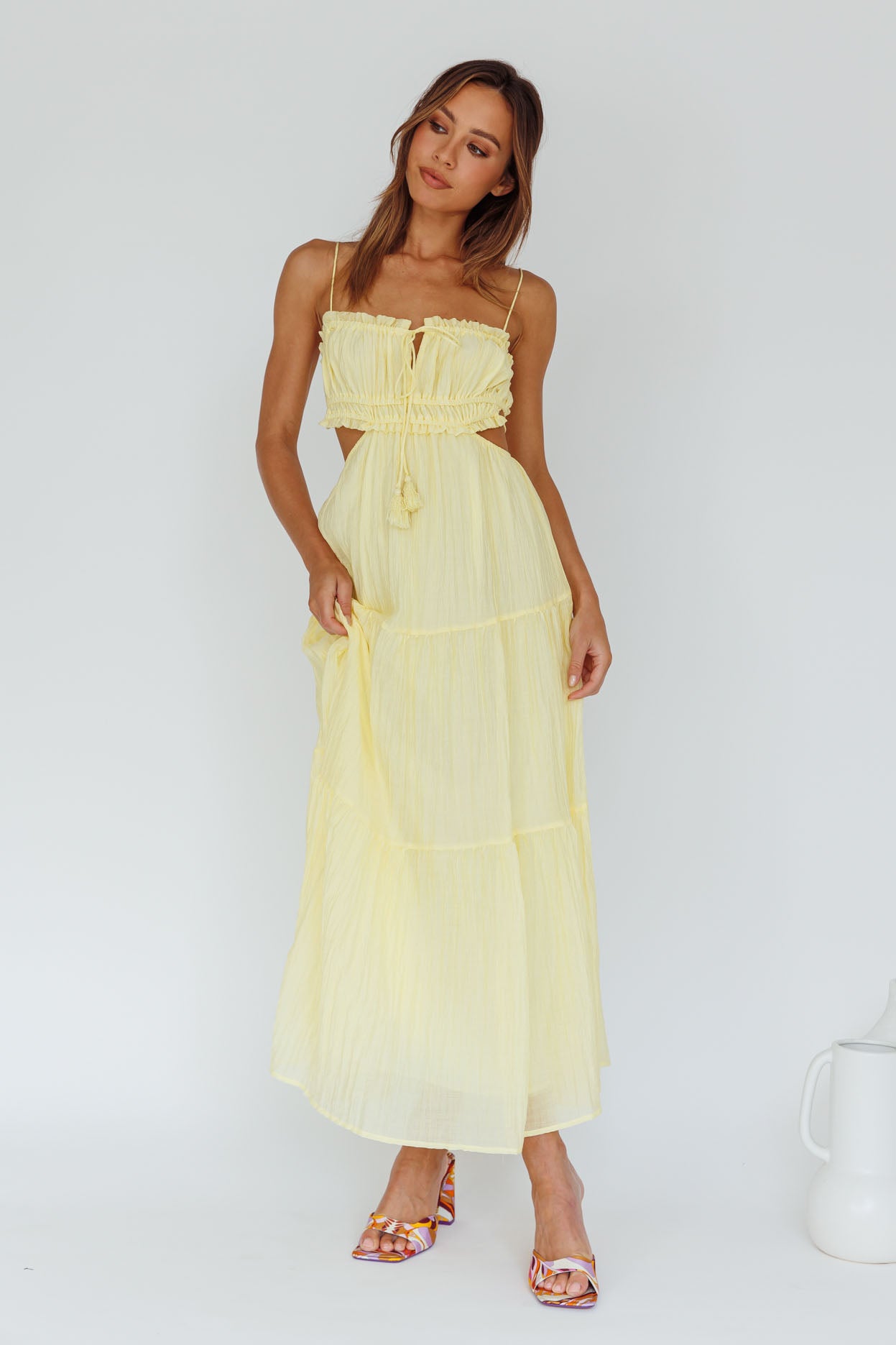 Eyona Cut-Out Waist Tie Maxi Dress Lemon by Selfie Leslie