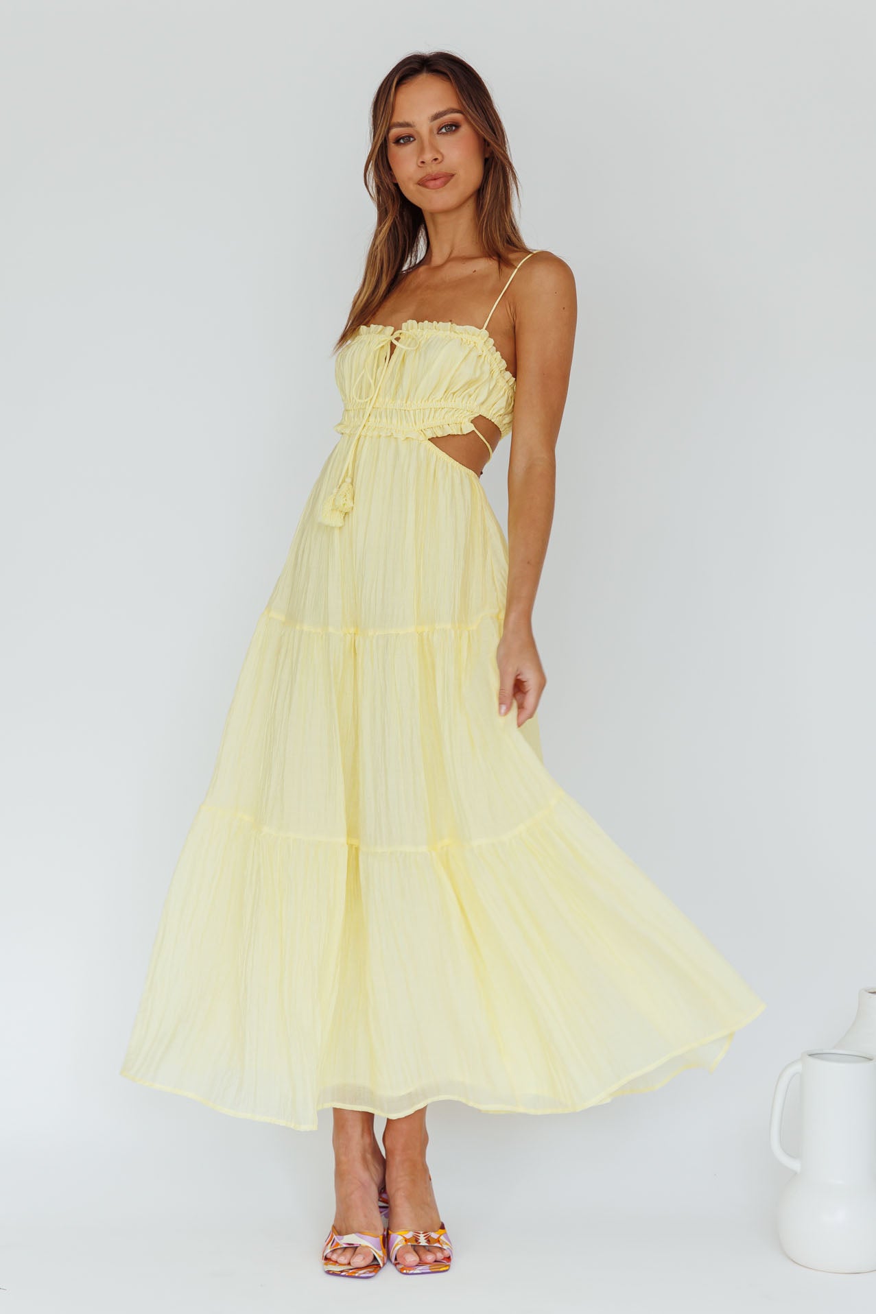 Eyona Cut-Out Waist Tie Maxi Dress Lemon by Selfie Leslie