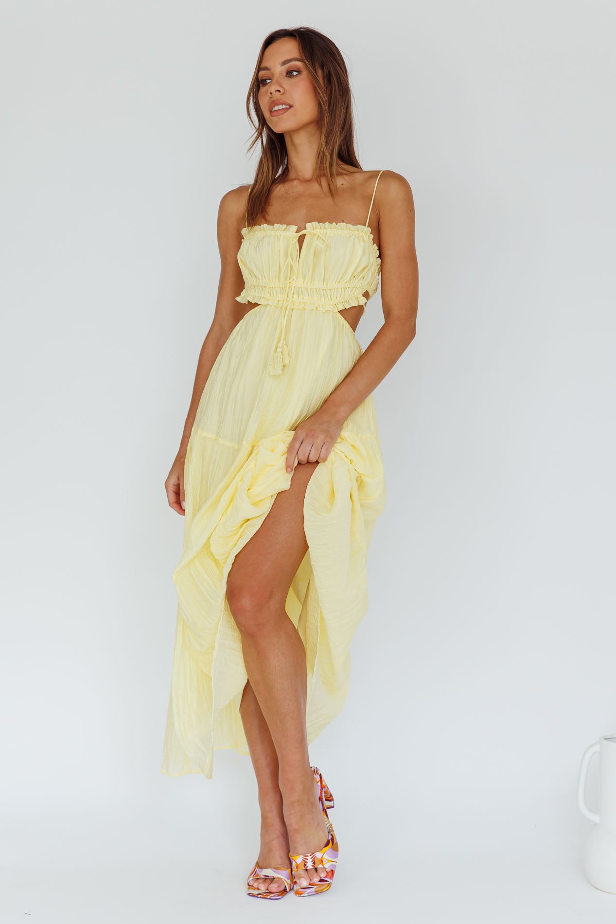 Eyona Cut-Out Waist Tie Maxi Dress Lemon by Selfie Leslie