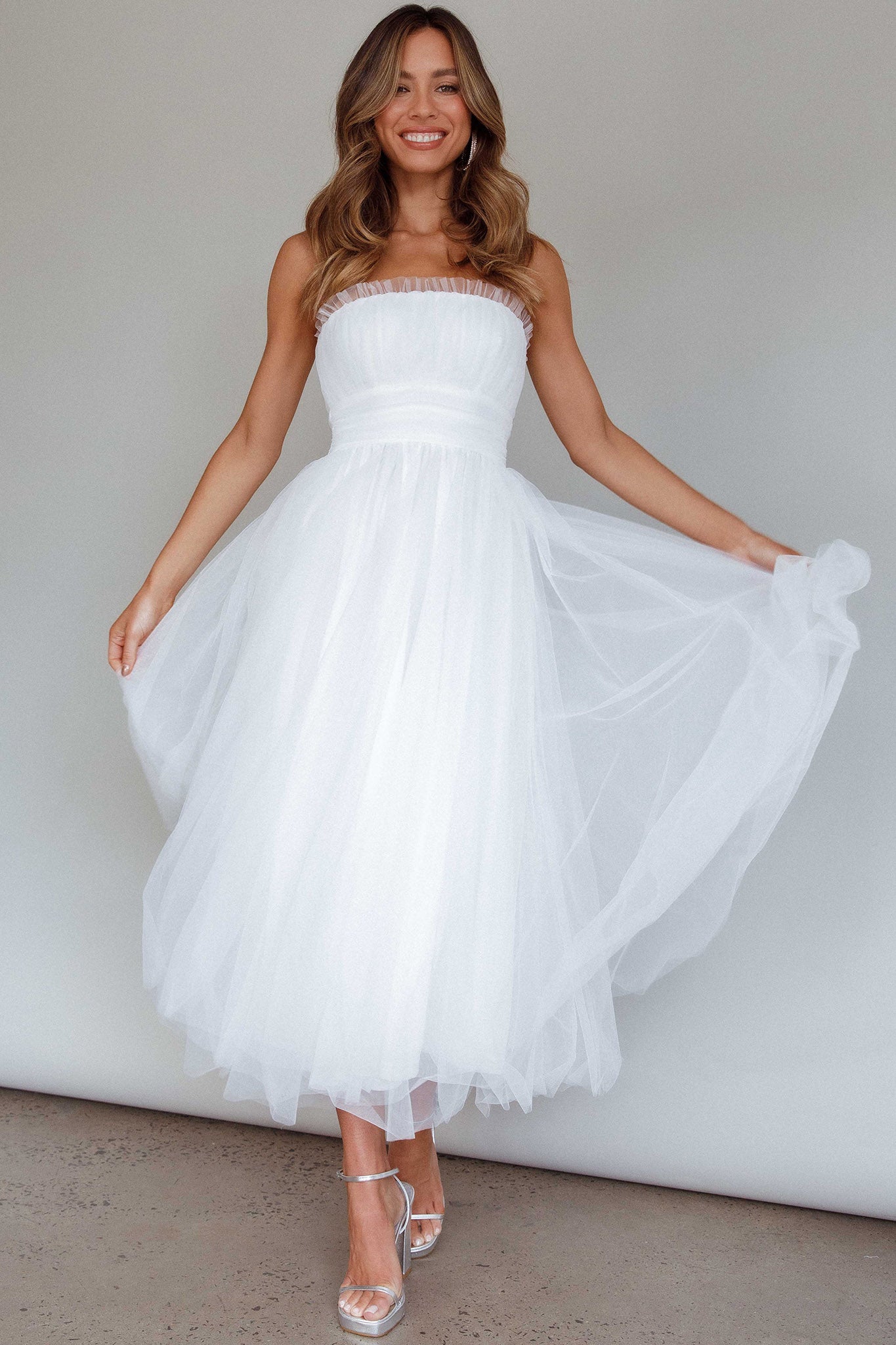 Fayette Strapless Mesh Midi Dress White - XS Fayette Strapless Mesh Midi Dress White - XS