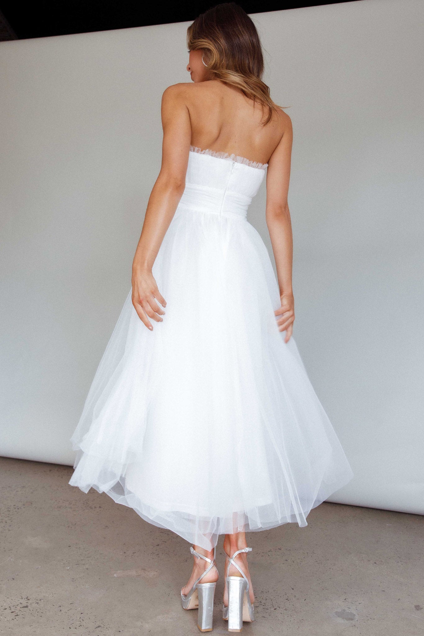 Fayette Strapless Mesh Midi Dress White by Selfie Leslie