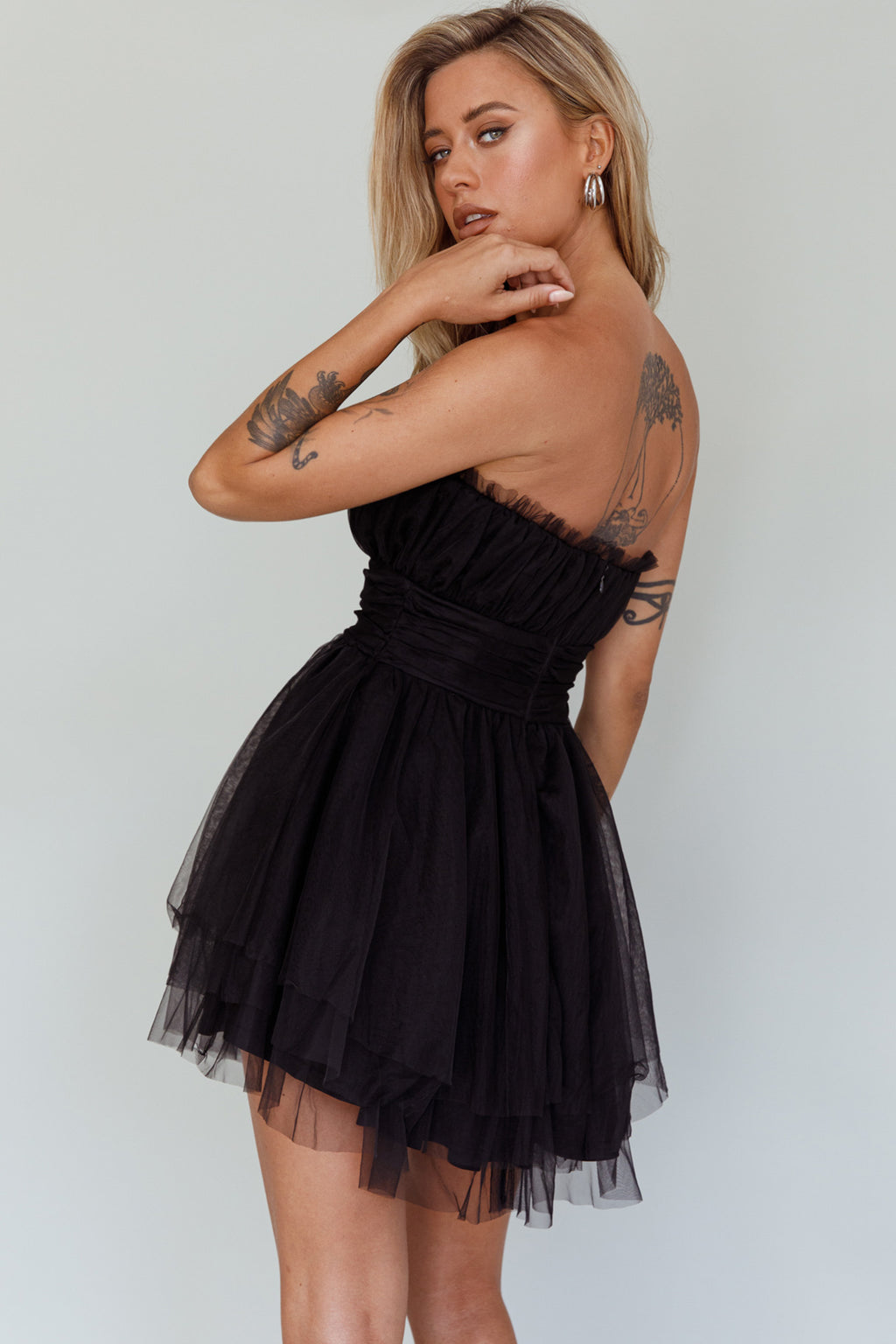 Fayette Strapless Mesh Mini Dress Black by Selfie Leslie