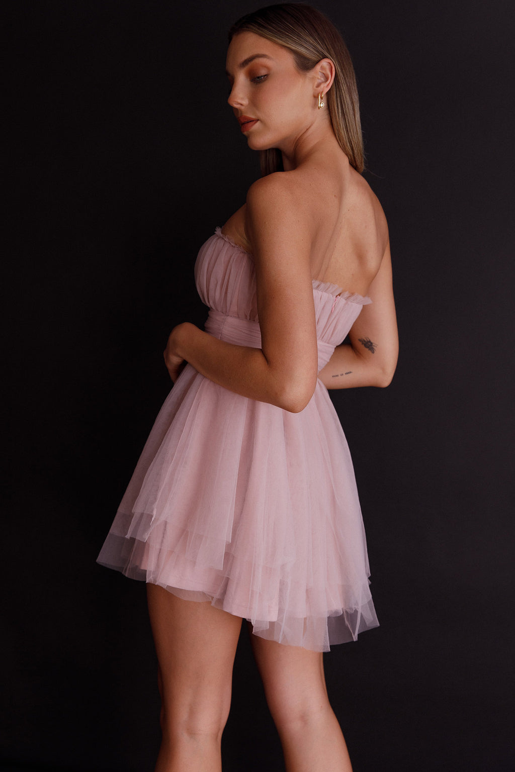 Fayette Strapless Mesh Mini Dress Blush by Selfie Leslie