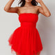 Fayette Strapless Mesh Mini Dress Red