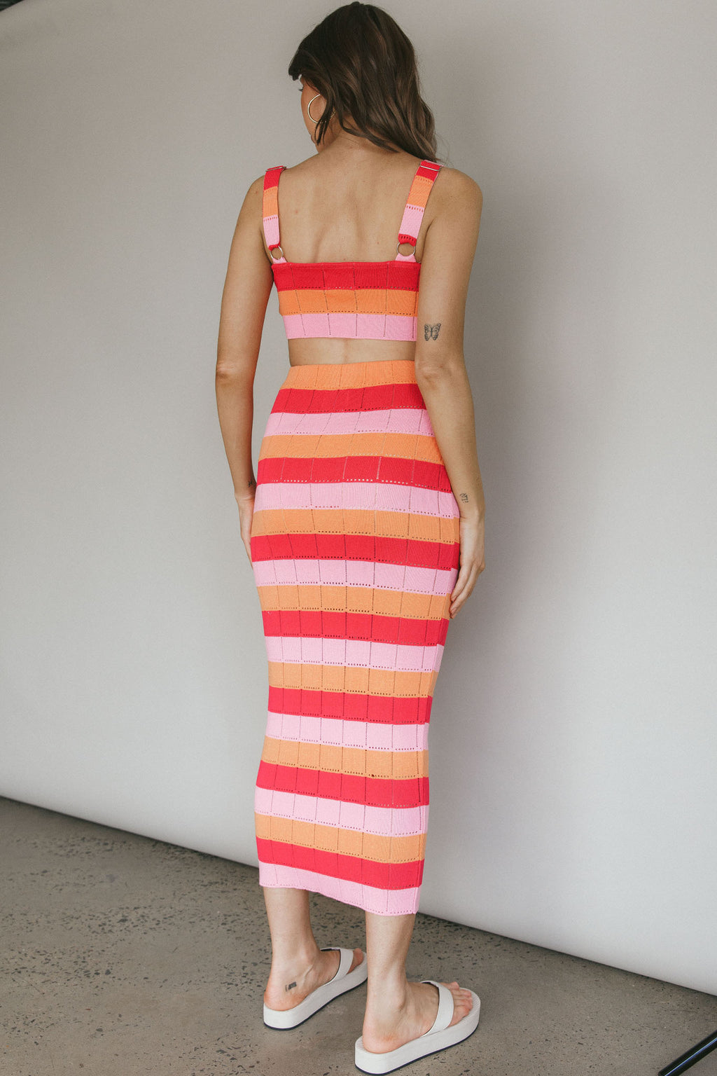 Chase The Sunrise Knit Crop Top Striped Pink by Selfie Leslie