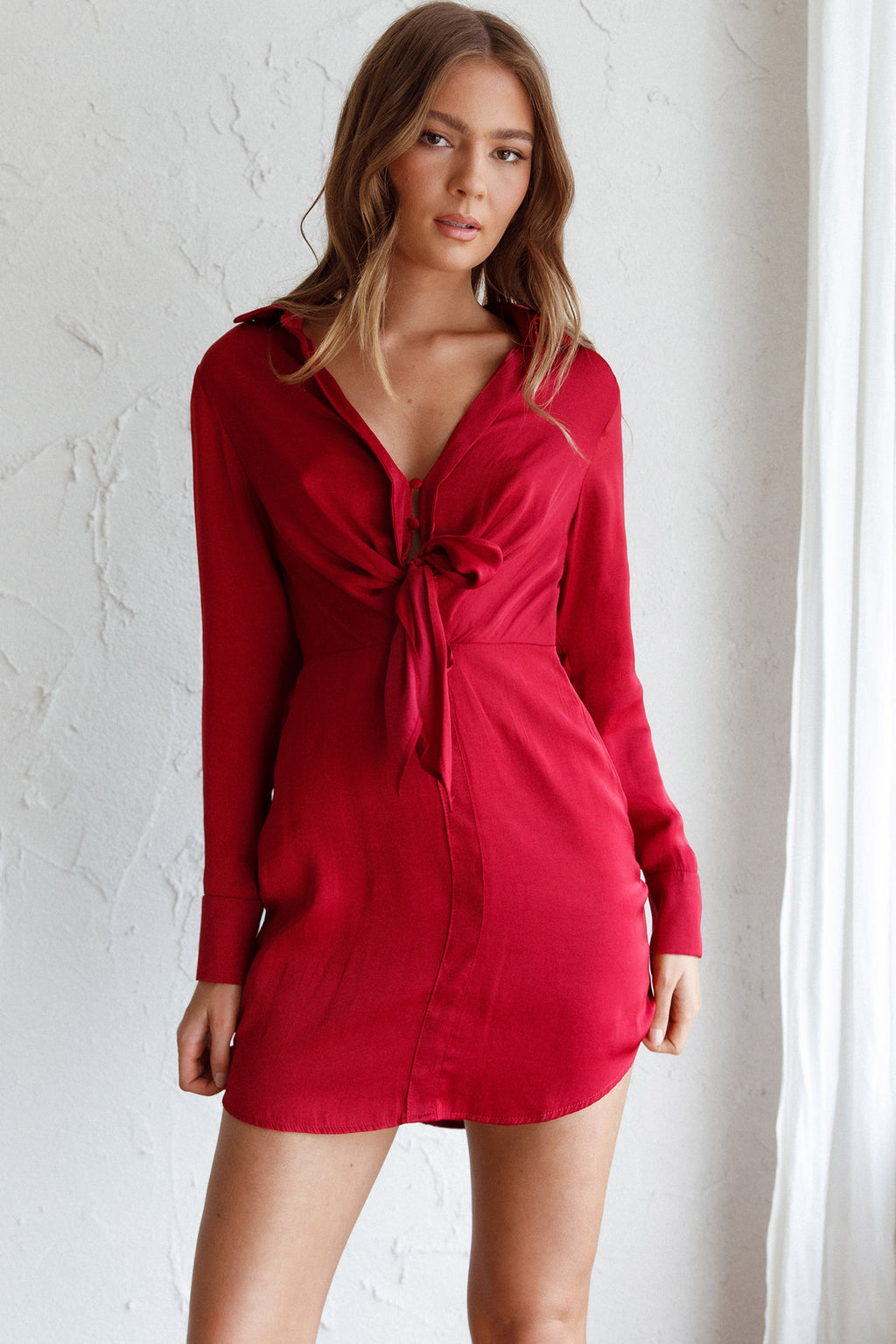 Marinah Tie Bust Shirt Dress Wine by Selfie Leslie