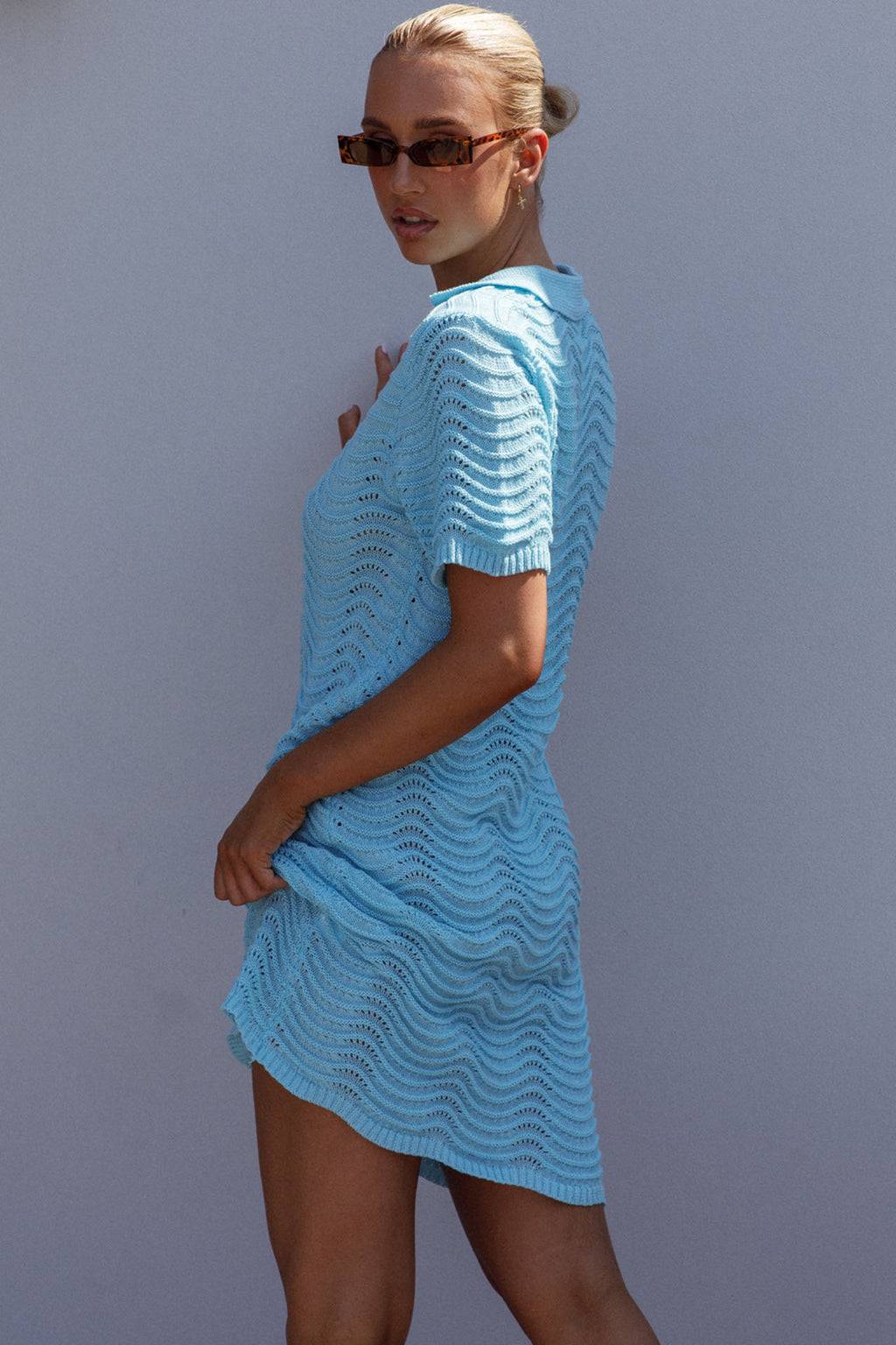 Glennon Crochet Shirt Dress Soft Blue by Selfie Leslie