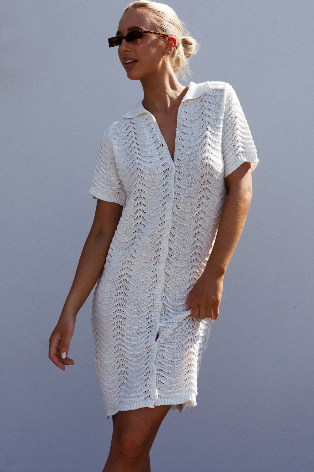 Glennon B Crochet Shirt Dress White by Selfie Leslie