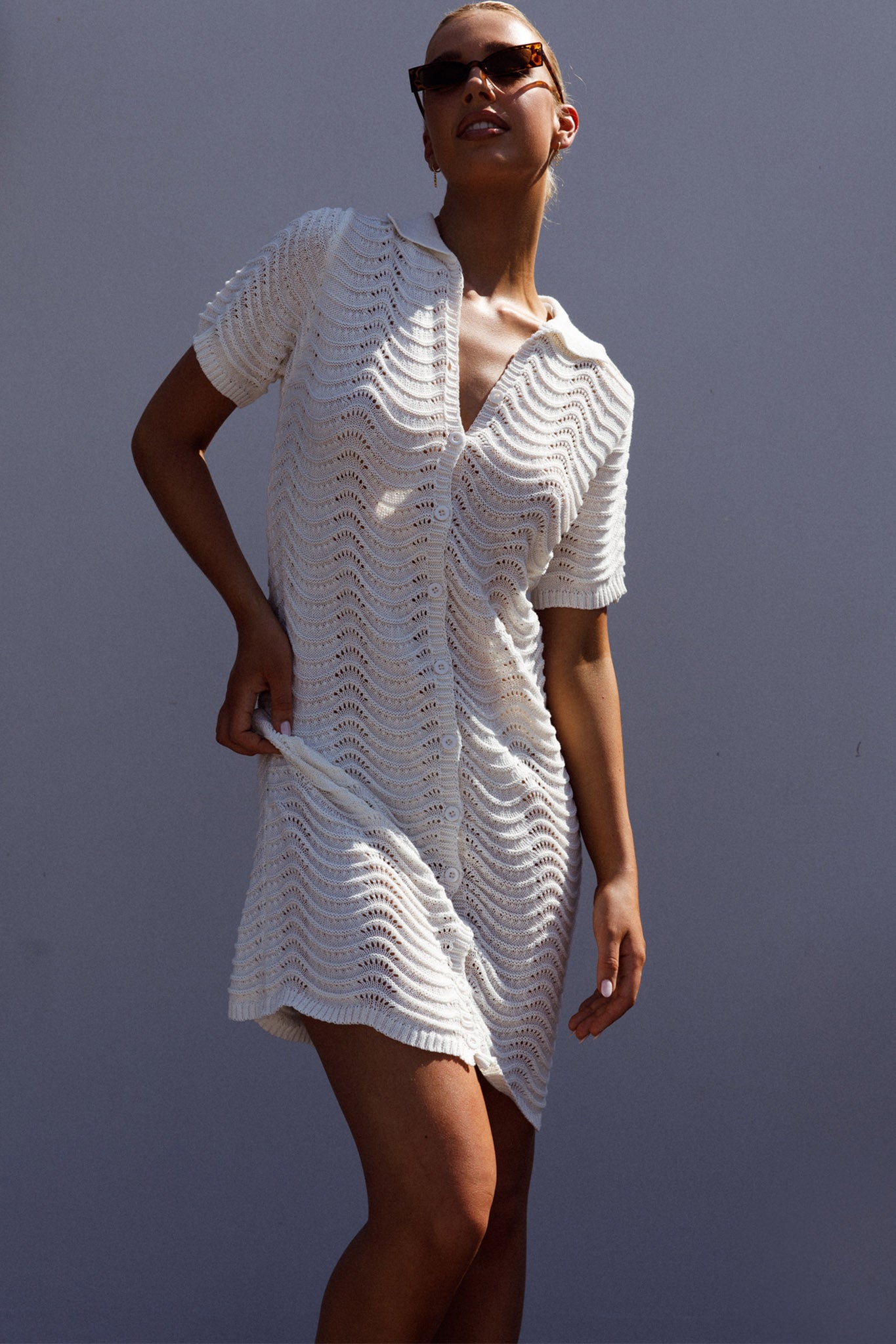 Glennon B Crochet Shirt Dress White by Selfie Leslie