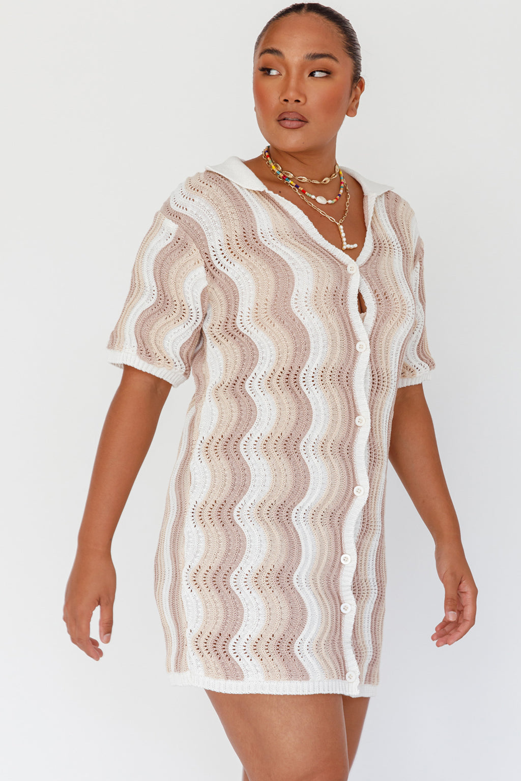Glennon Crochet Shirt Dress Beige by Selfie Leslie