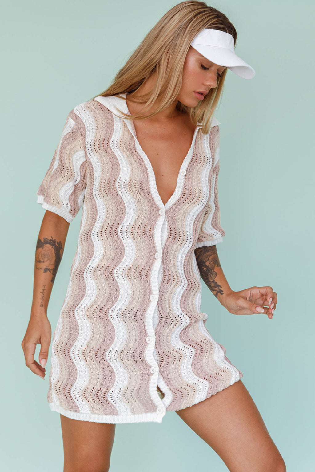 Glennon Crochet Shirt Dress Beige by Selfie Leslie