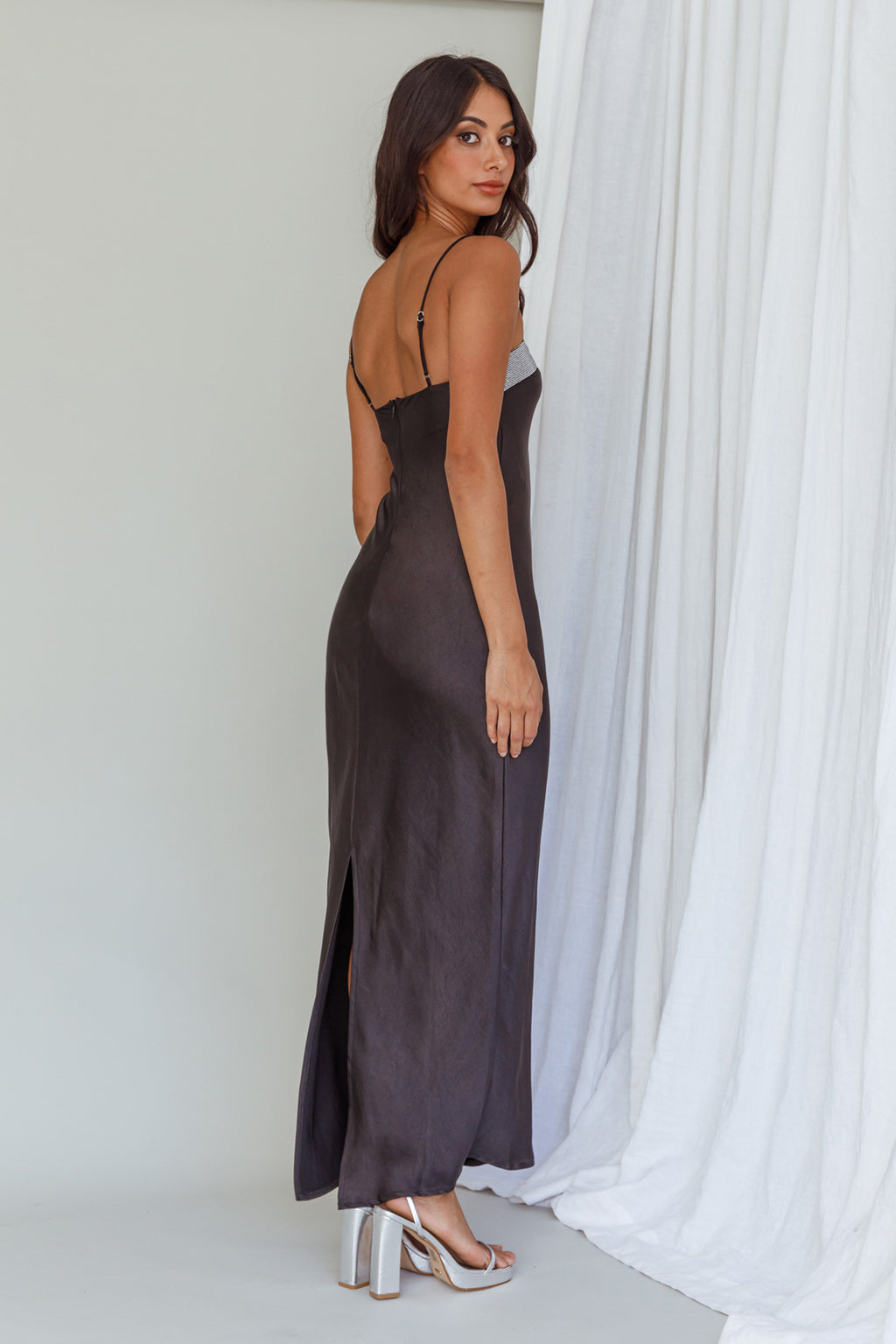 Making Headlines Diamante Neckline Maxi Dress Black by Selfie Leslie