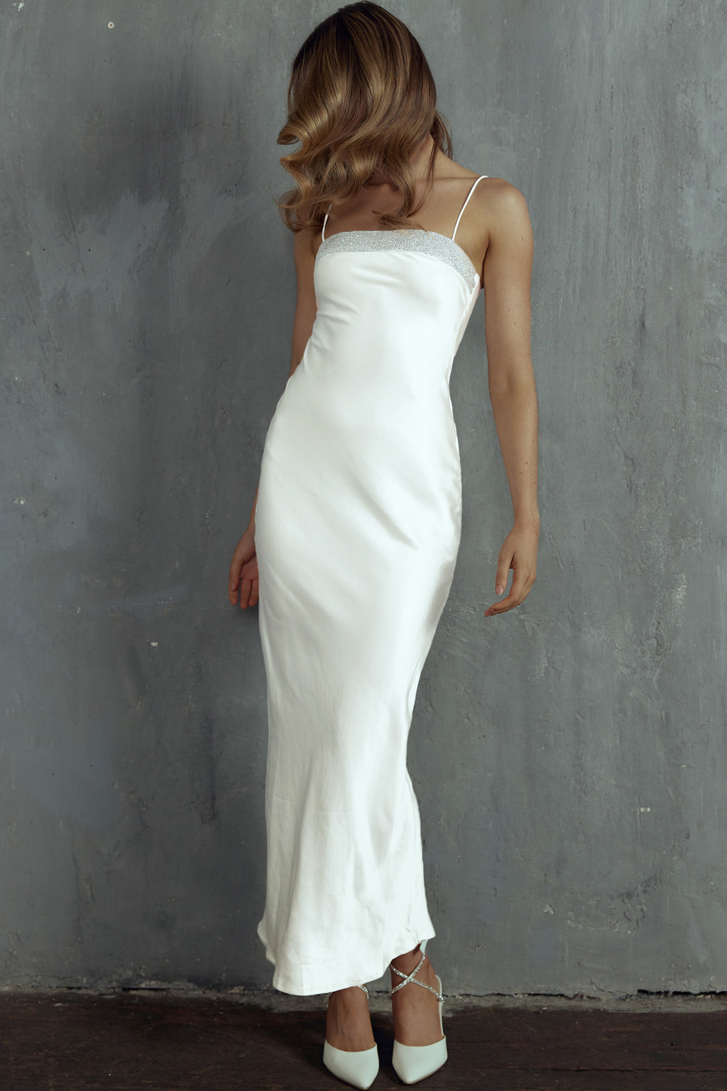 Making Headlines Diamante Neckline Maxi Dress White by Selfie Leslie